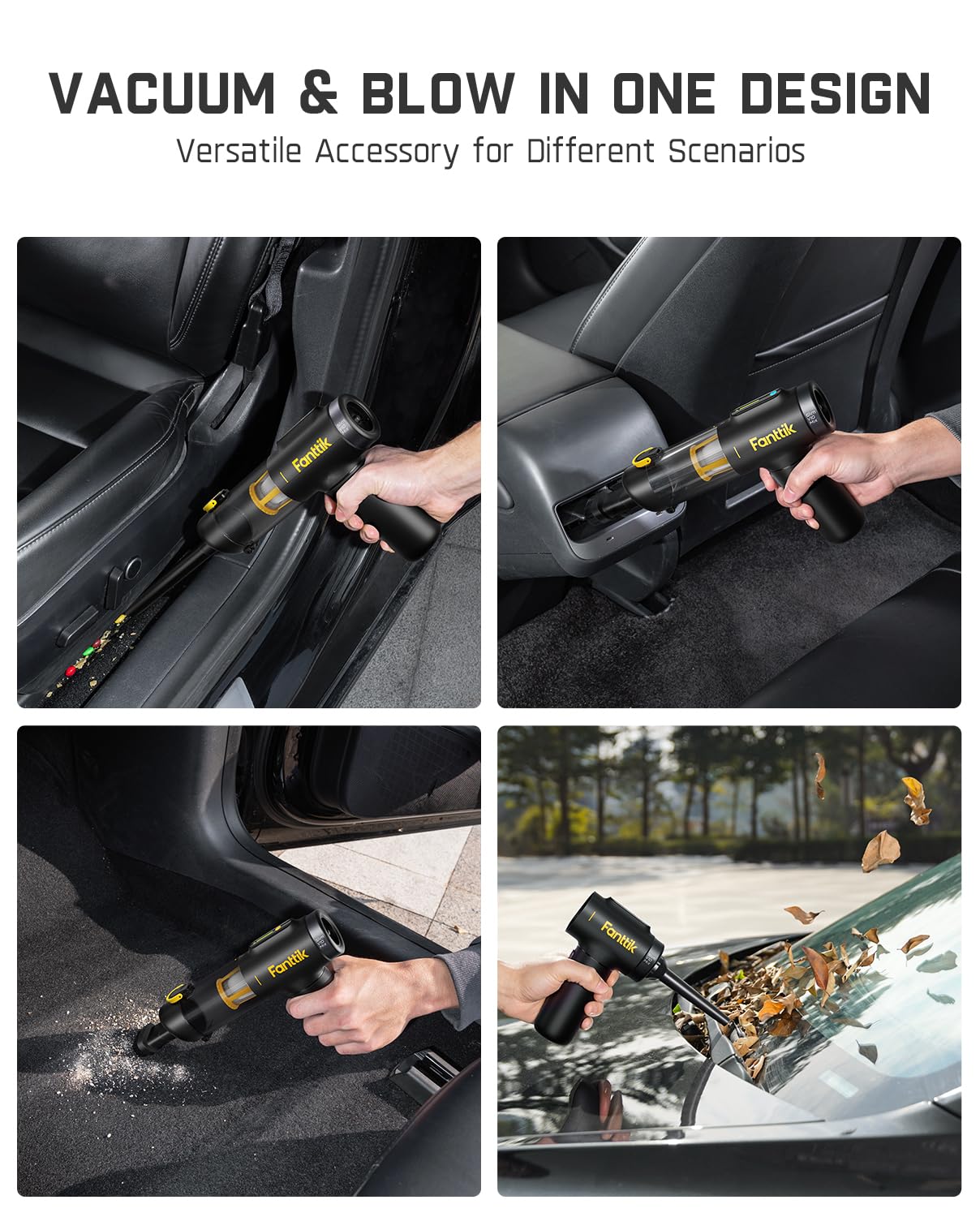 Fanttik Slim V10 4-in-1 Cordless Car Vacuum & Air Duster - 16kPa Powerful Suction, Smart LED Display, Portable Handheld Vacuum for Car, Home, Office - Perfect for Cleaning Cars, Keyboards, Desks & Small Spaces