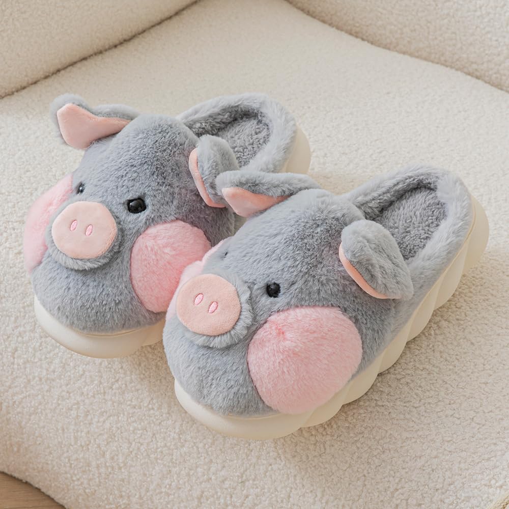 YILANLAN Women's Cozy Pig Slippers - Soft Plush Animal House Slippers for Indoor Comfort - Perfect for Home, Lounge & Relaxation