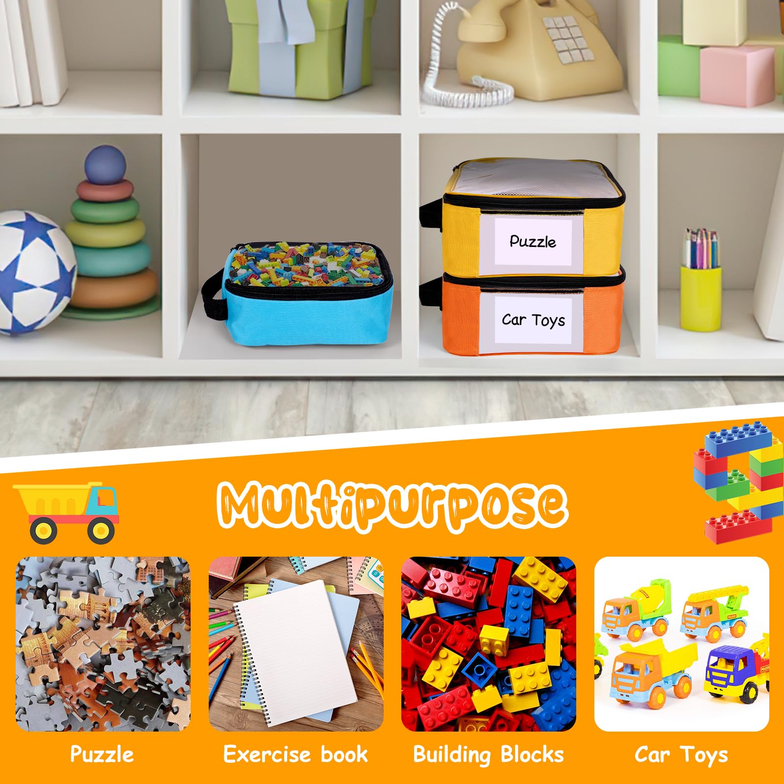 6 Pack Clear PVC Zippered Toy Storage Bags - Waterproof Organizer for Building Blocks, Books & Puzzles - Perfect for Kids' Room, Playroom & Travel Organization
