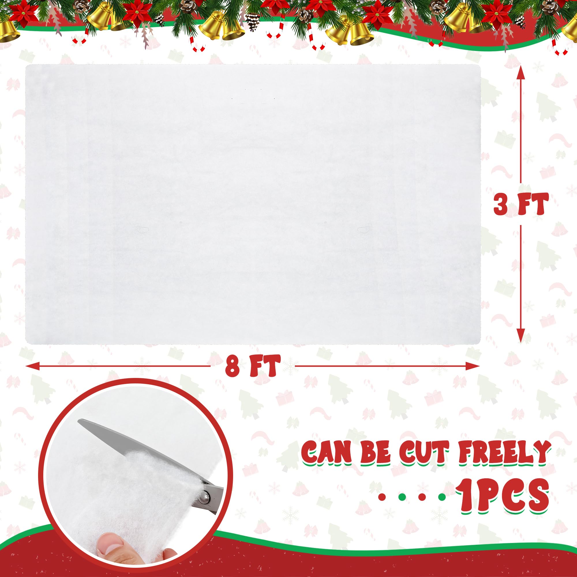 QZYL Large 3×8 FT Artificial Snow Roll - Christmas Snow Carpet for Winter Wonderland Decor, Xmas Tree Skirt & Photo Backdrop | Perfect for Holiday Villages, Fireplace Mantels & Festive Party Backgrounds