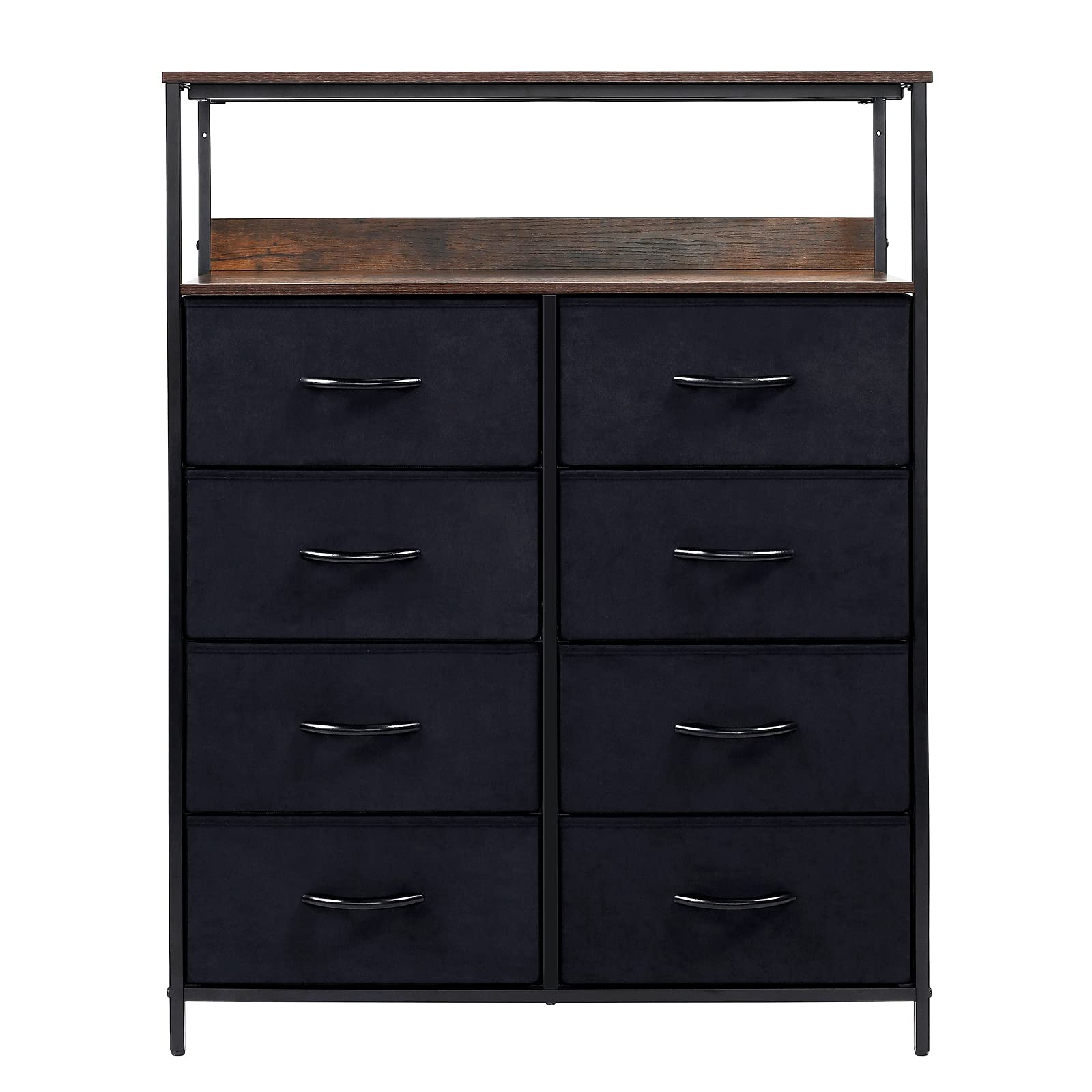 LYNCOHOME 8-Drawer Dresser with Shelves - Rustic Brown Chest of Drawers for Bedroom & Closet Organization | Sturdy Steel Frame & Wood Top Storage Tower with Removable Suede Fabric Drawers | Perfect for Small Spaces, Dorm Rooms & Apartment Storage Solutions