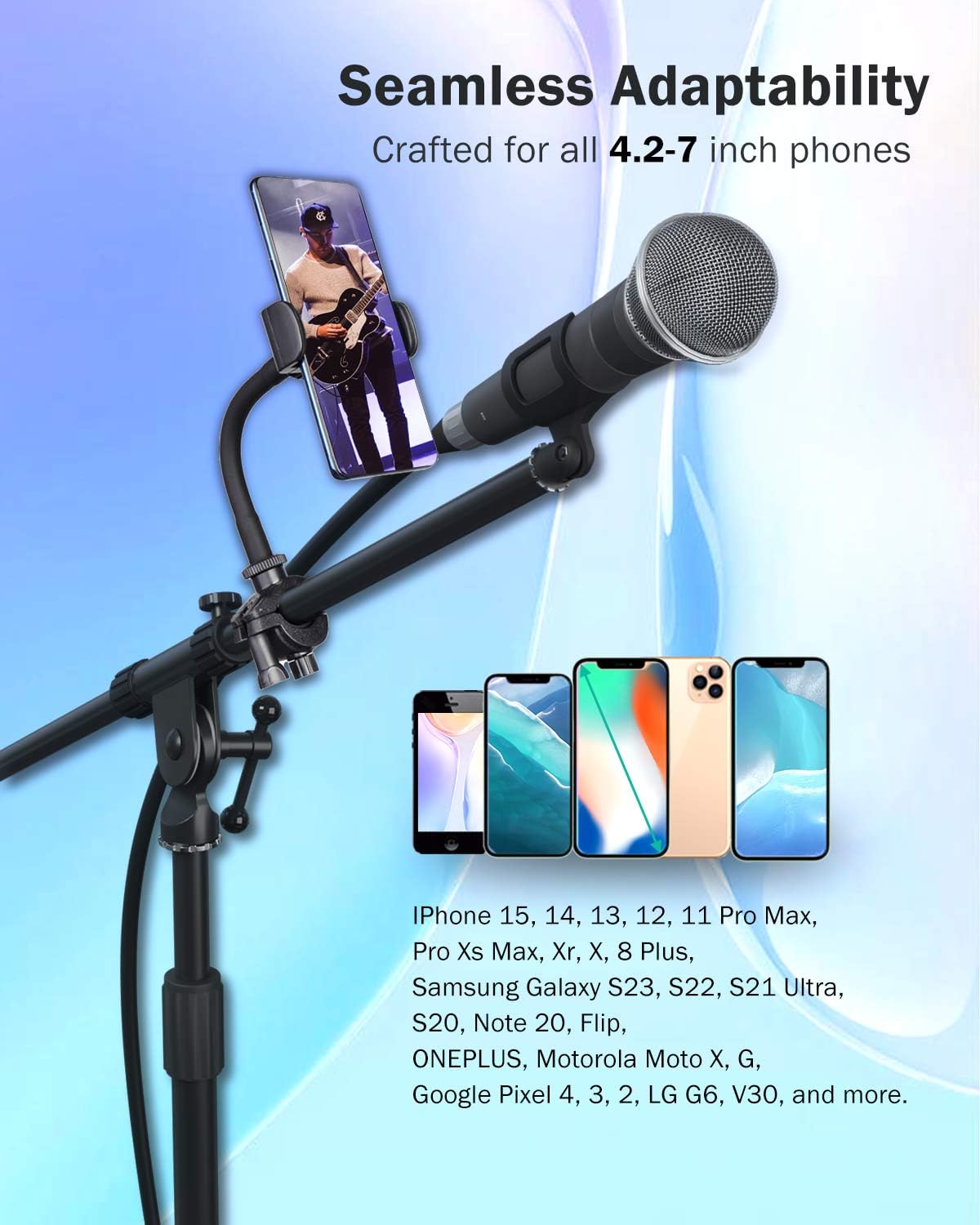 Flexible Mic Stand Phone Holder for iPhone 15/14/13/12 Pro Max & Samsung Galaxy - 6