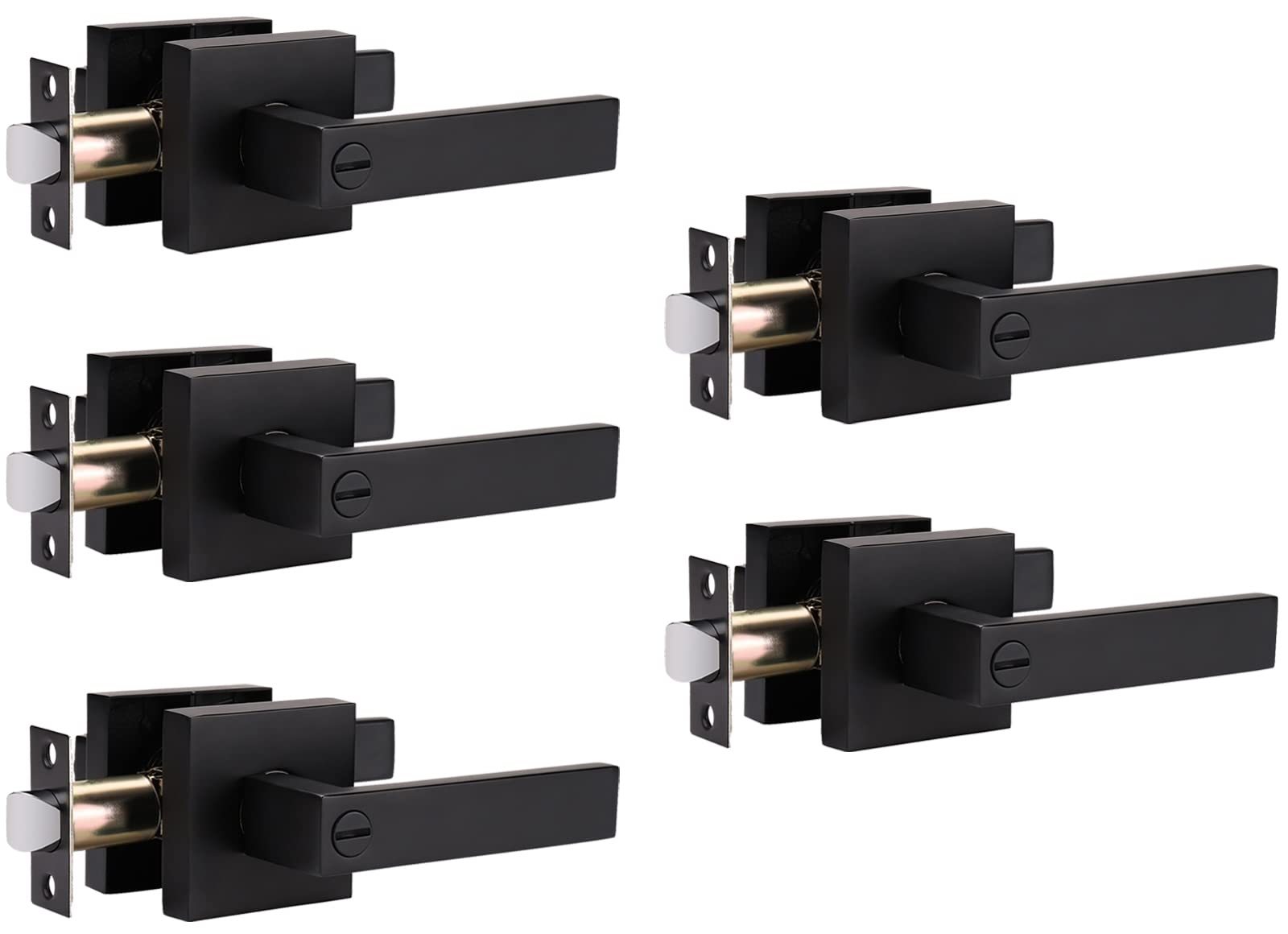 5 Pack Matte Black Door Handles with Lock - Keyless Privacy Door Lever for Left/Right Handed Doors - Heavy Duty Square LockSet for Bedroom, Bathroom & Home Office - Easy DIY Installation & Modern Home Upgrade