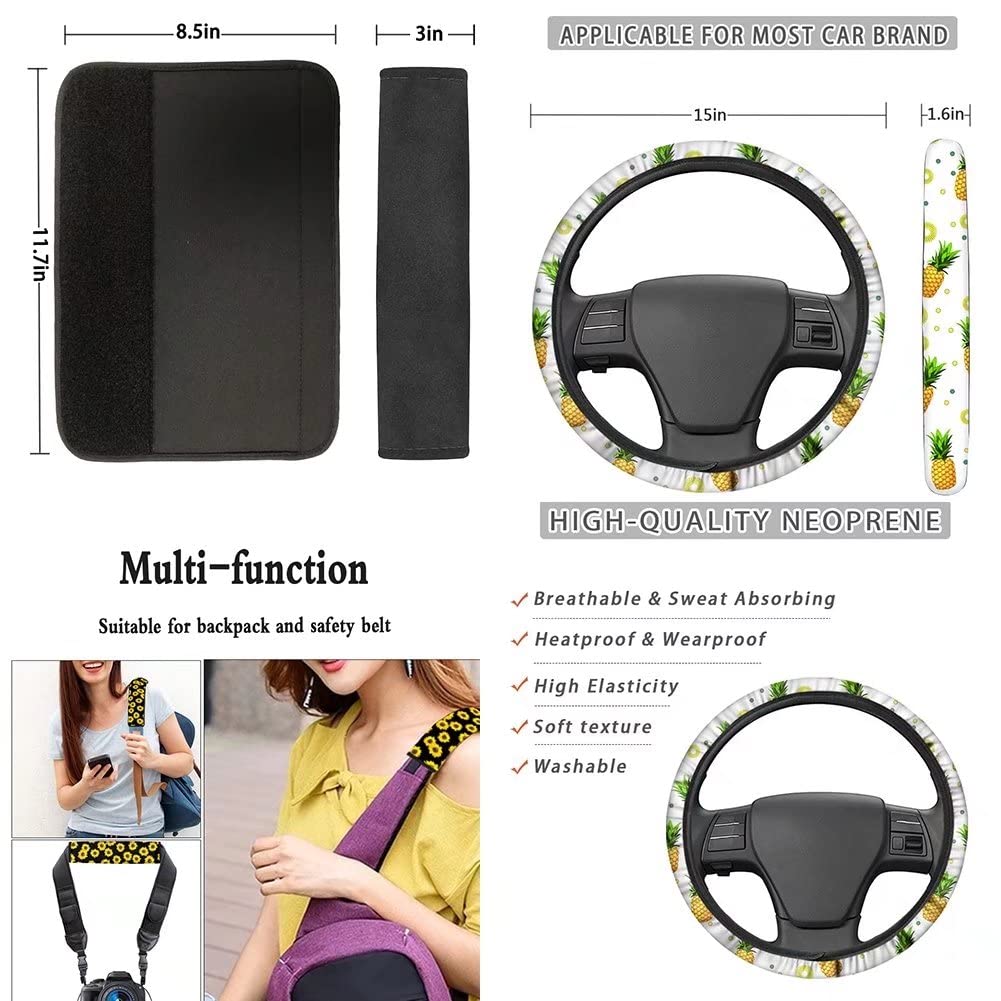 Sage Green Floral Car Seat Cover Set for Women - 12-Piece Cute Aesthetic Car Accessories with Steering Wheel Cover | Perfect for Daily Commute, Road Trips & Car Interior Decoration