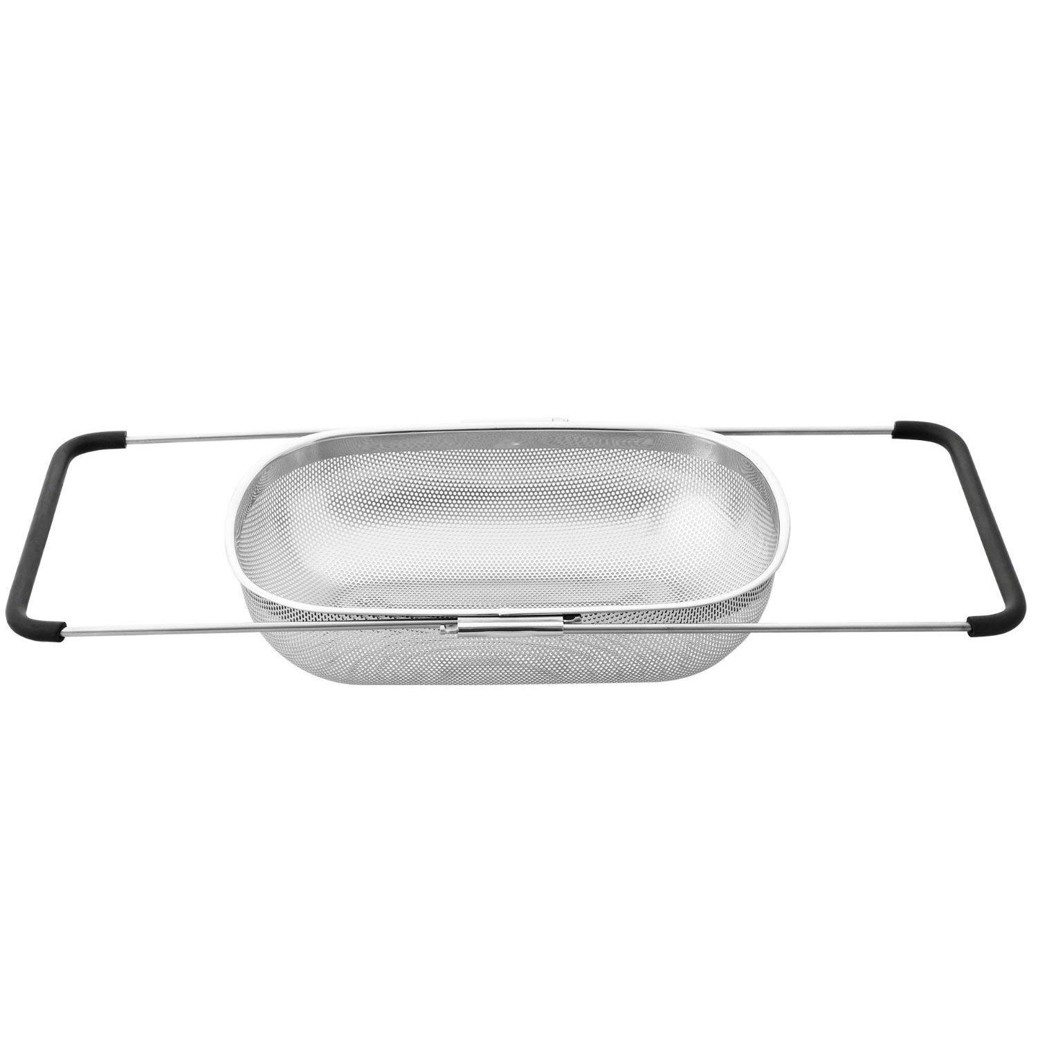 Premium Stainless Steel Expandable Over-the-Sink Colander - Adjustable Rubber Grip Handles, Dishwasher Safe for Fruits, Vegetables, Pasta & Greens - Perfect for Kitchen Drainage, Meal Prep & Healthy Cooking