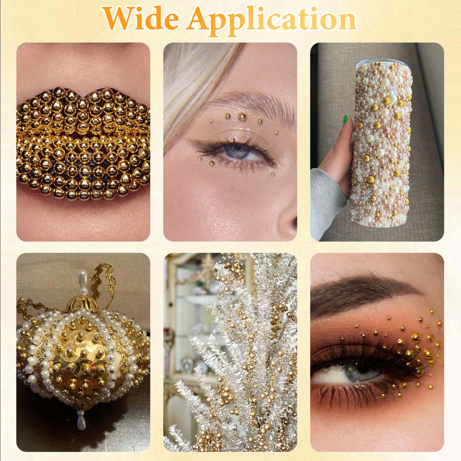 Flatback Half Round Gold Pearl Beads for Nails - 6 Sizes ABS Gold Pearls for DIY Crafts, Nail Art, Embellishing Shoes, Clothes & Bags | Perfect for Jewelry Making, Wedding Decor & Home Craft Projects