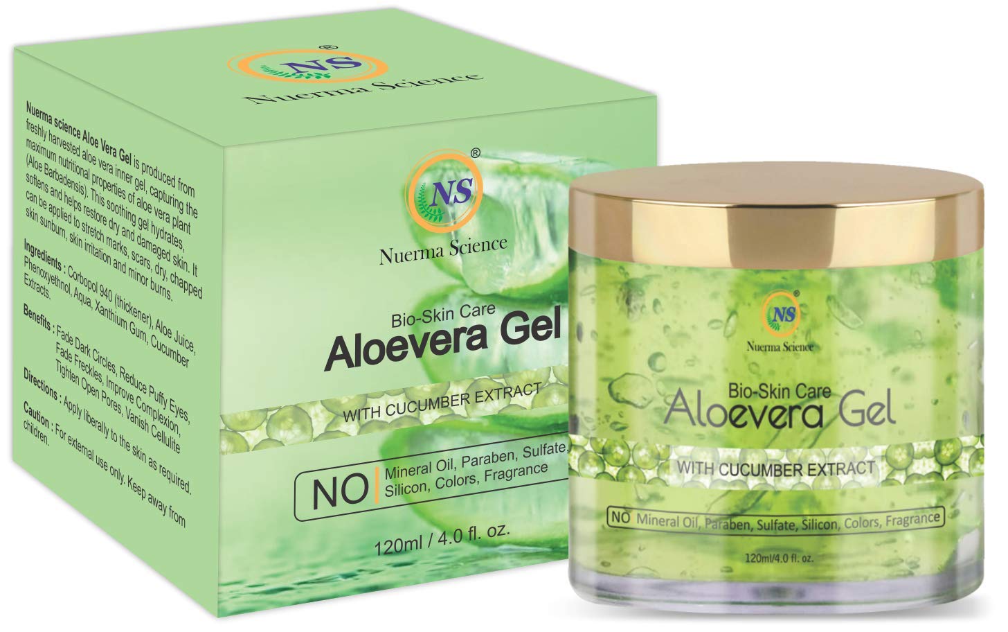 Nuerma Science Green Aloe Vera Gel - 120ml Multipurpose Beauty Gel for Skin & Hair Care | Hydrating, Soothing & Repairing | Perfect for Sunburn Relief, After Shave, Hair Mask & Daily Moisturizing