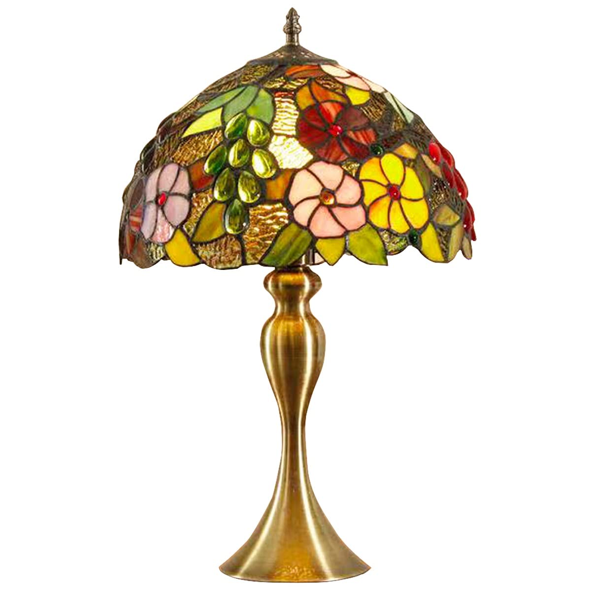 12 Inch Tiffany Style Stained Glass Flower Lampshade - Gold Vintage Art Deco Table Lamp for Desk, Bedside, Living Room | Perfect for Office, Bedroom, Hotel & Coffee Bar Decor