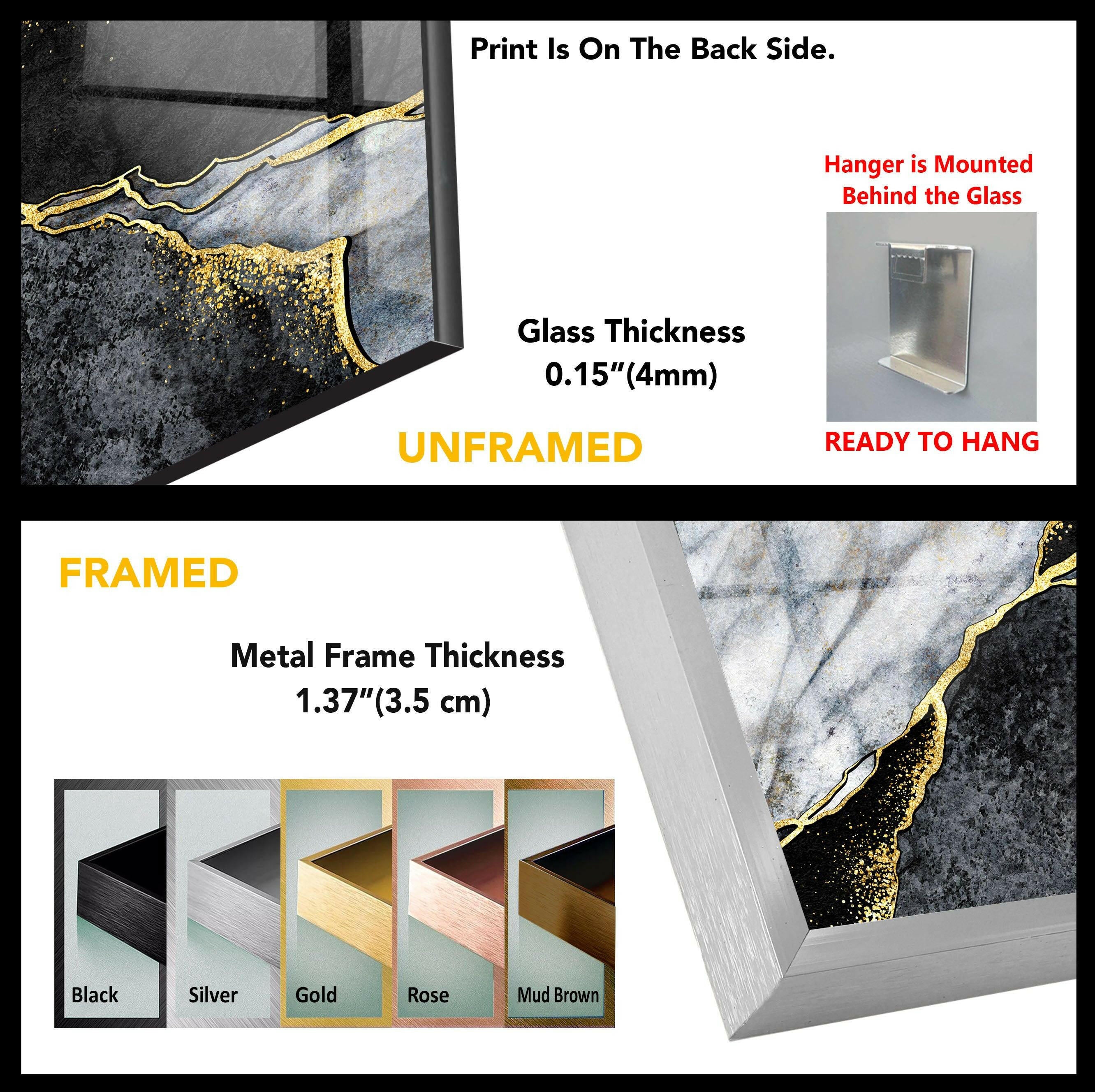 Elegant Black and White Marble with Golden Veins Glass Wall Art - Modern Home Decor for Living Room, Bedroom & Office