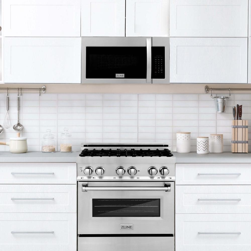 ZLINE 30 Inch Stainless Steel Over the Range Convection Microwave Oven with Modern Handle - Built-in Microwave for Kitchens, Apartments & Small Spaces (MWO OTR 30)