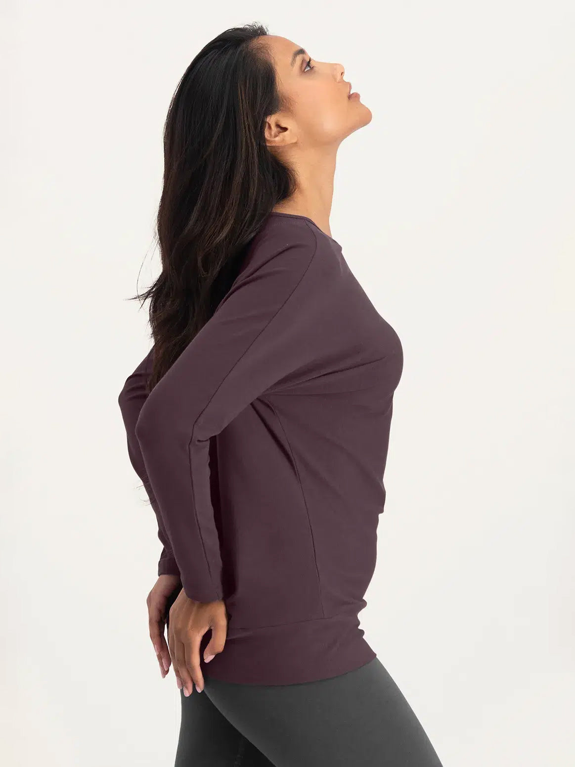 Urban Goddess Budhi Long Sleeve Yoga Top in Berry - Perfect for Yoga, Pilates & Gym Workouts