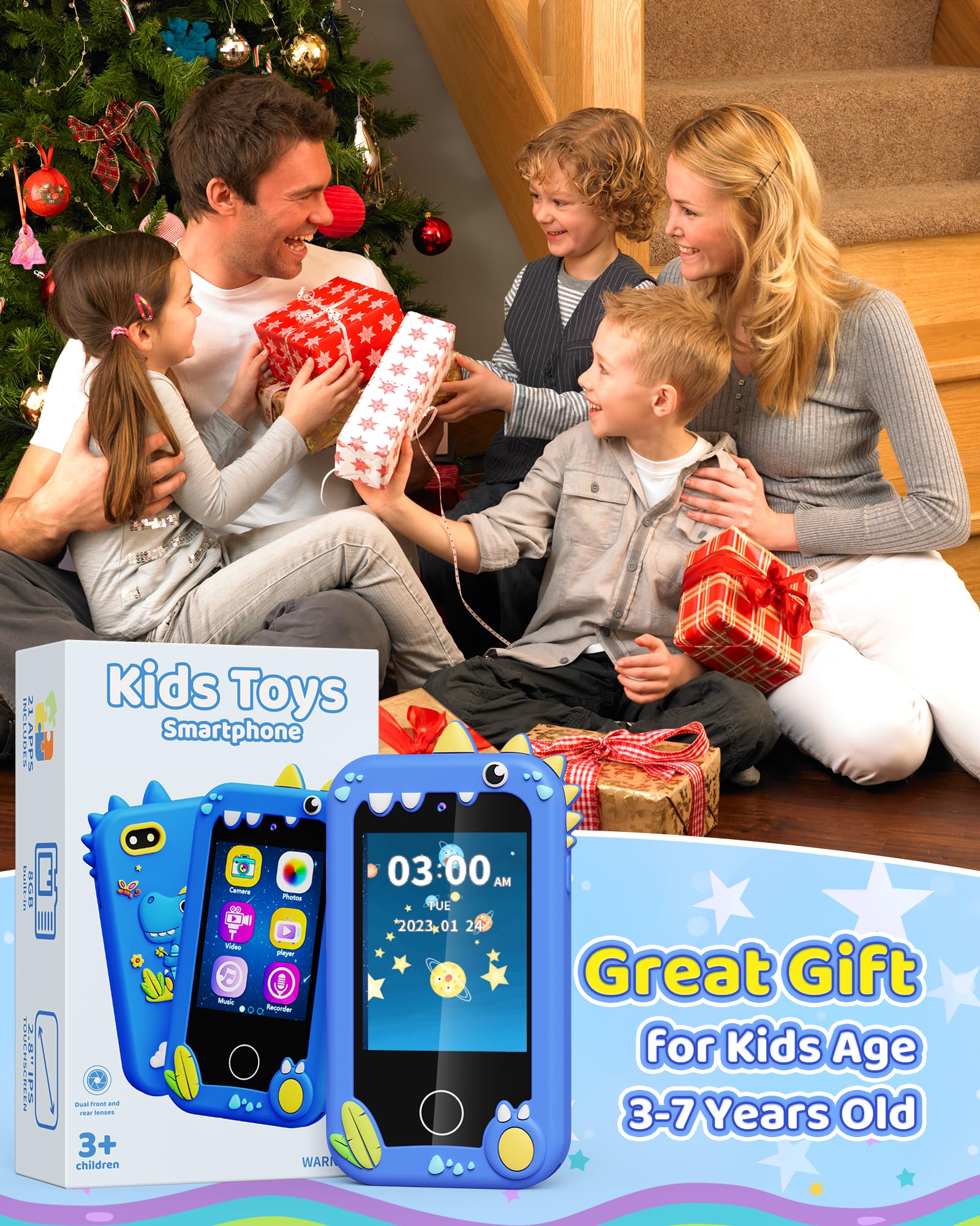 Smartphone Toy for Kids - Interactive Play Phone with Music, Dual Camera & Dinosaur Games - Best Gift for Boys & Girls Ages 3-8 - Perfect for Birthday, Pretend Play & Early Learning