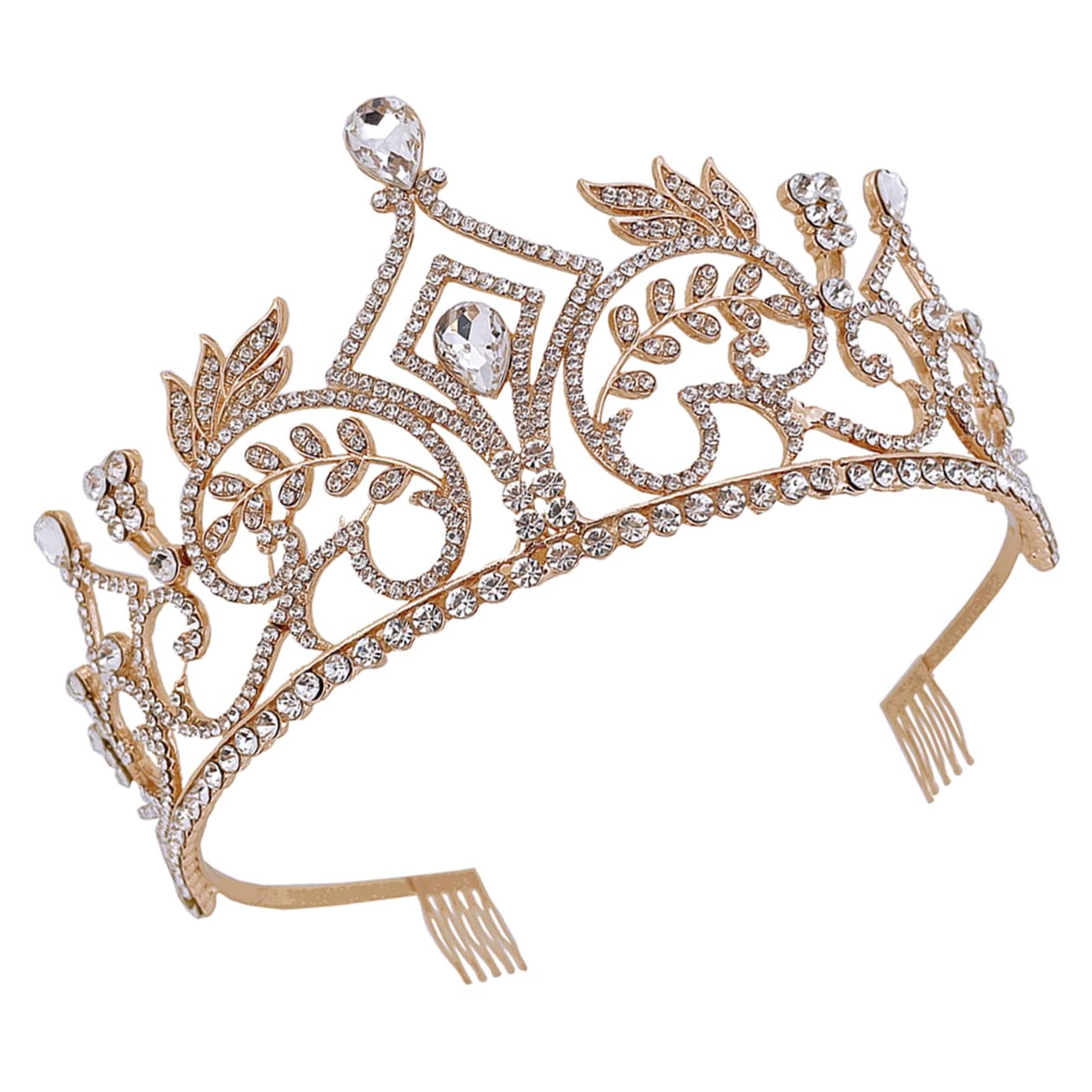 Beaupretty Vintage Rhinestone Wedding Tiara Crown - Elegant Golden Bridal Headpiece with Crystal Elements for Women, Perfect for Bridal Showers, Prom, Pageants, and Special Occasions