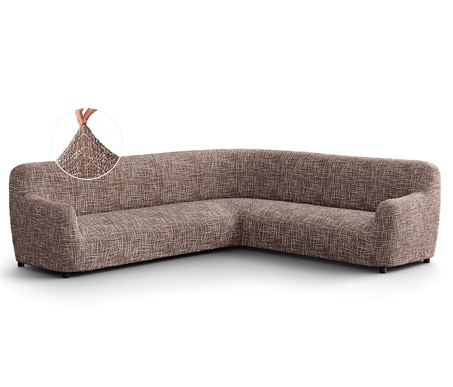 Corner Sectional Sofa Slipcover - Stretchable 1-Piece Furniture Cover - Soft Polyester Microfiber Printed Sofa Protector - Graffio Taupe Design | Perfect for Living Room, Family Room & Home Theater Seating Protection