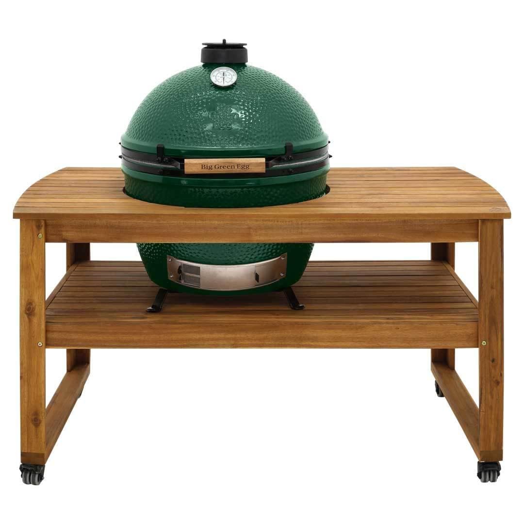 Big Green Egg Acacia Hardwood Table - Outdoor Grill Stand for Kamado Smoker & BBQ - Perfect for Backyard Cooking, Patio, and Garden Entertaining