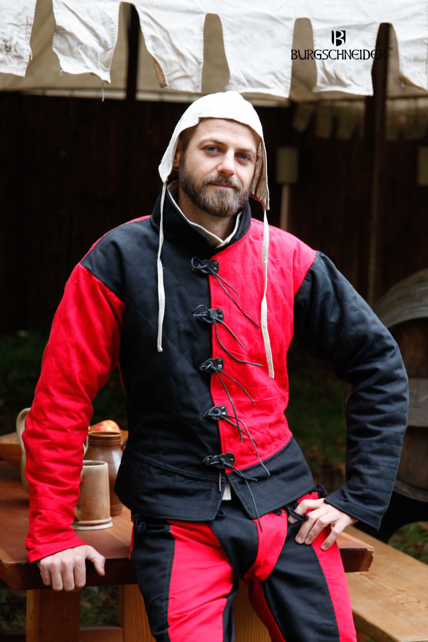 Landsknecht Jerkin Imperialis Red and Black Renaissance Costume - Perfect for Historical Reenactments, LARP, and Themed Events