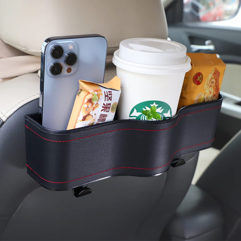 Car Headrest Backseat Organizer with Cup Holders - 2 Pack, Seat Back Organizer for Eating in Car, Kids Travel Accessories, Car Food Table & Sauce Holder, Perfect for Road Trips & Family Outings
