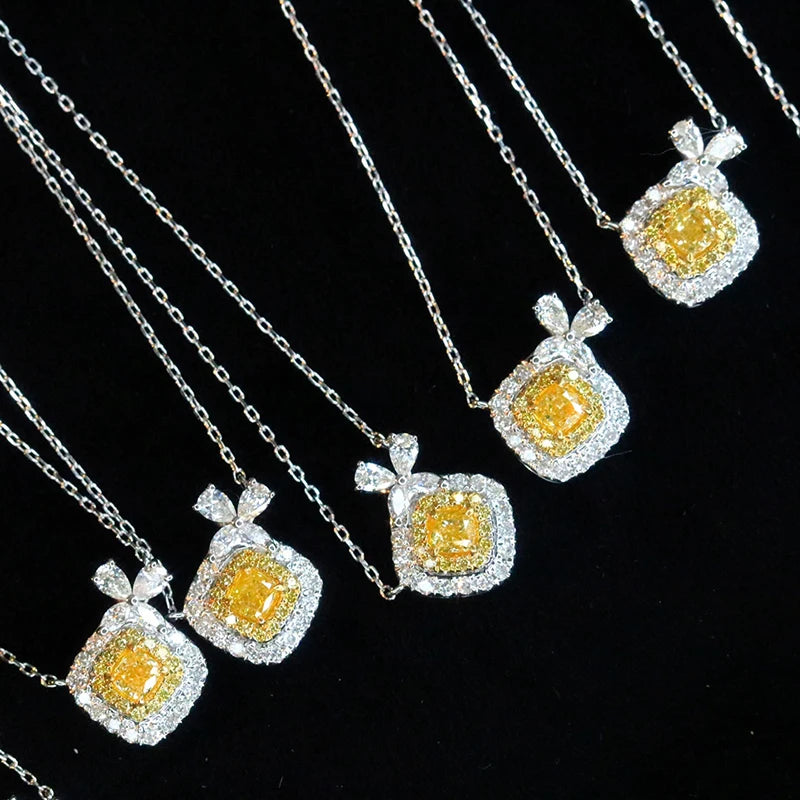 18K White Gold Genuine Natural Yellow Diamond Pendant Necklace for Women - Elegant Gift for Anniversary, Birthday & Special Occasions