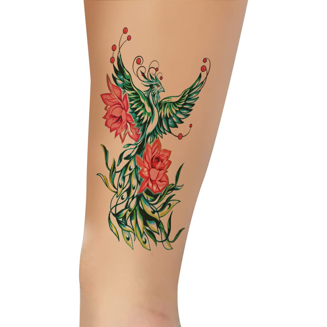Flower Phoenix Angle Temporary Tattoo - Waterproof Fake Body Art for Kids & Adults - Perfect for Parties, Halloween, Cosplay & Festivals