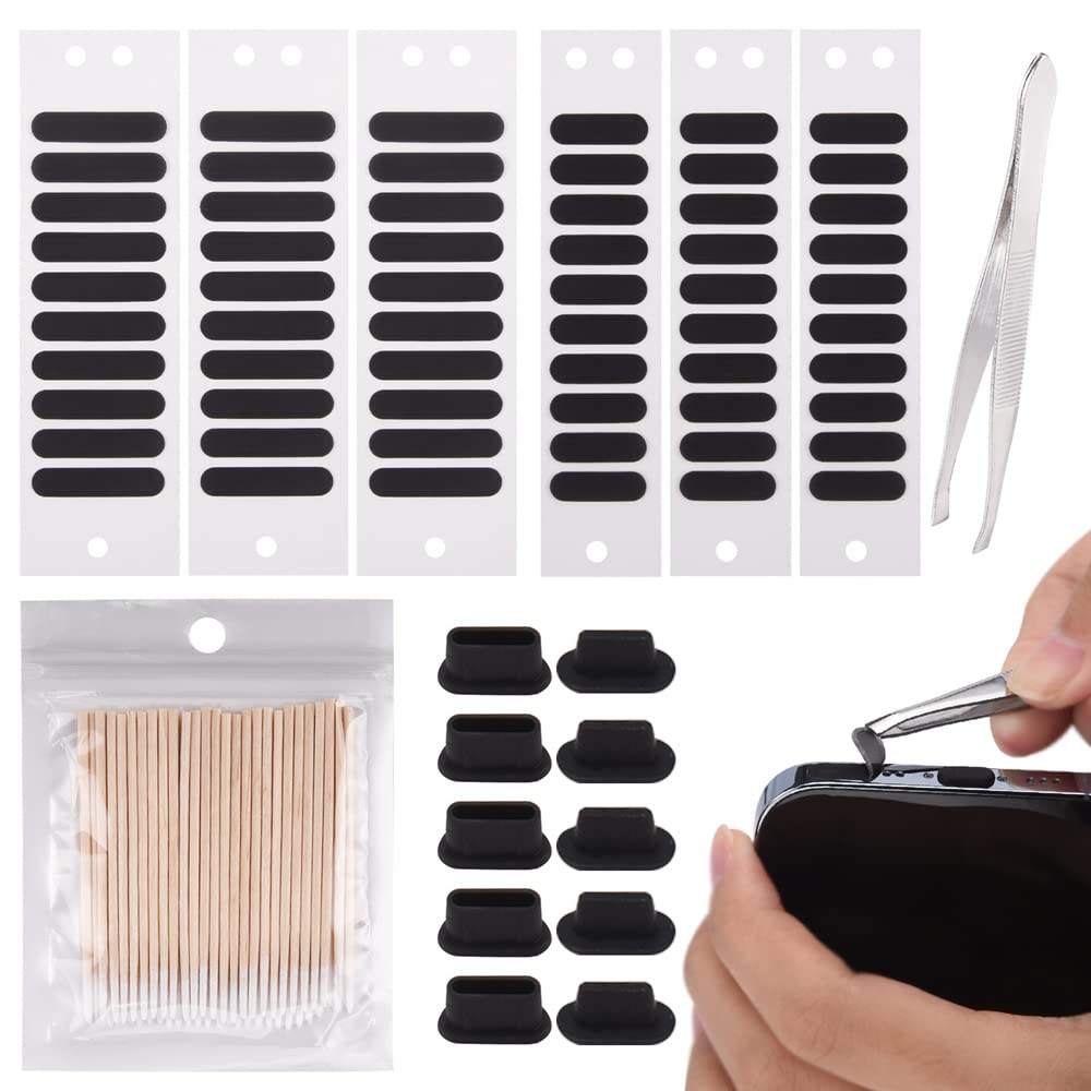 121Pcs Phone Speaker Stickers - Dustproof Mesh Protector & Loudspeaker Cover Anti-Dust Kit with Tweezer, Cleaning Swab & Dust Plug for All Smartphones - Perfect for Travel, Gym & Outdoor Activities