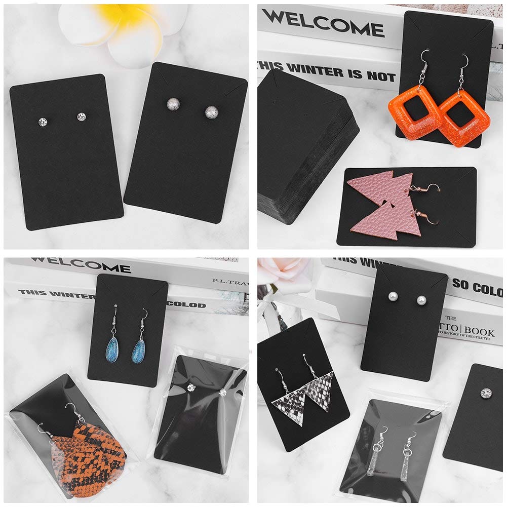 Anezus Premium Earring Display Cards - Jewelry Packaging Holder with Earring Bags & Backs - Elegant Black Earring Cards for Necklace & Jewelry Retail Display - Perfect for Boutiques, Craft Shows & Online Store Photography
