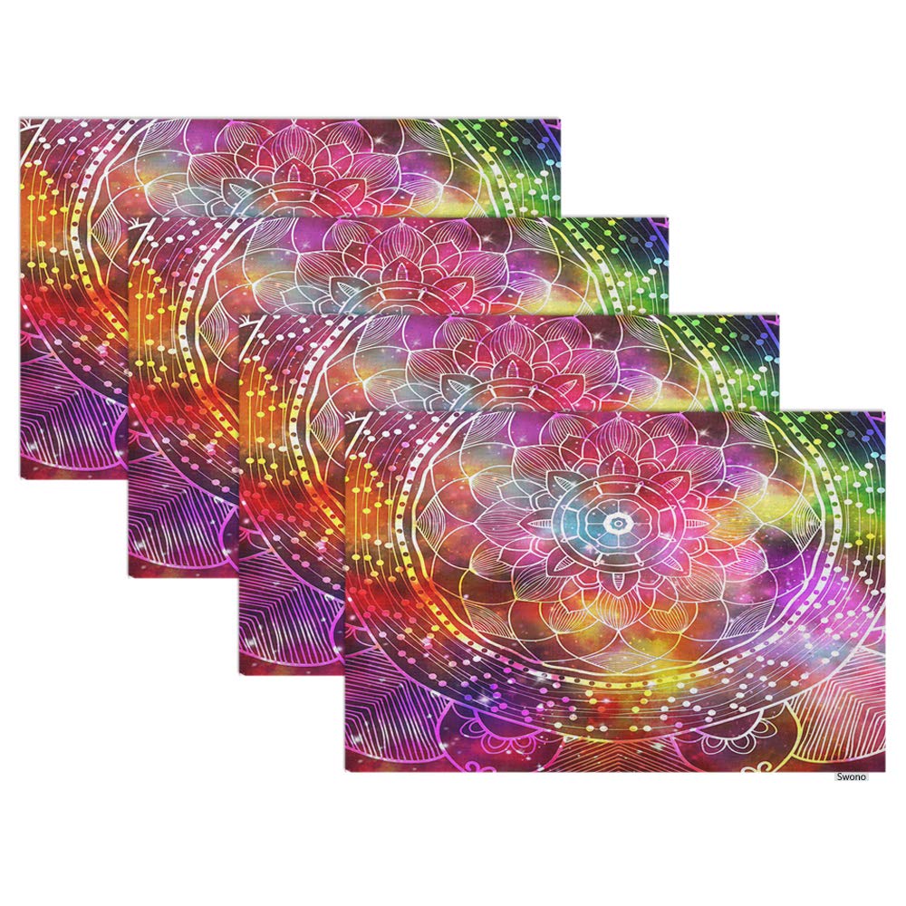 Swono Mandala Placemat Set of 4 - Waterproof 12x18 Inch Abstract Geometric Star Field Table Mats for Dining & Kitchen | Non-Slip Oilproof Home Decor | Perfect for Dinner Parties, Holiday Gatherings & Daily Use