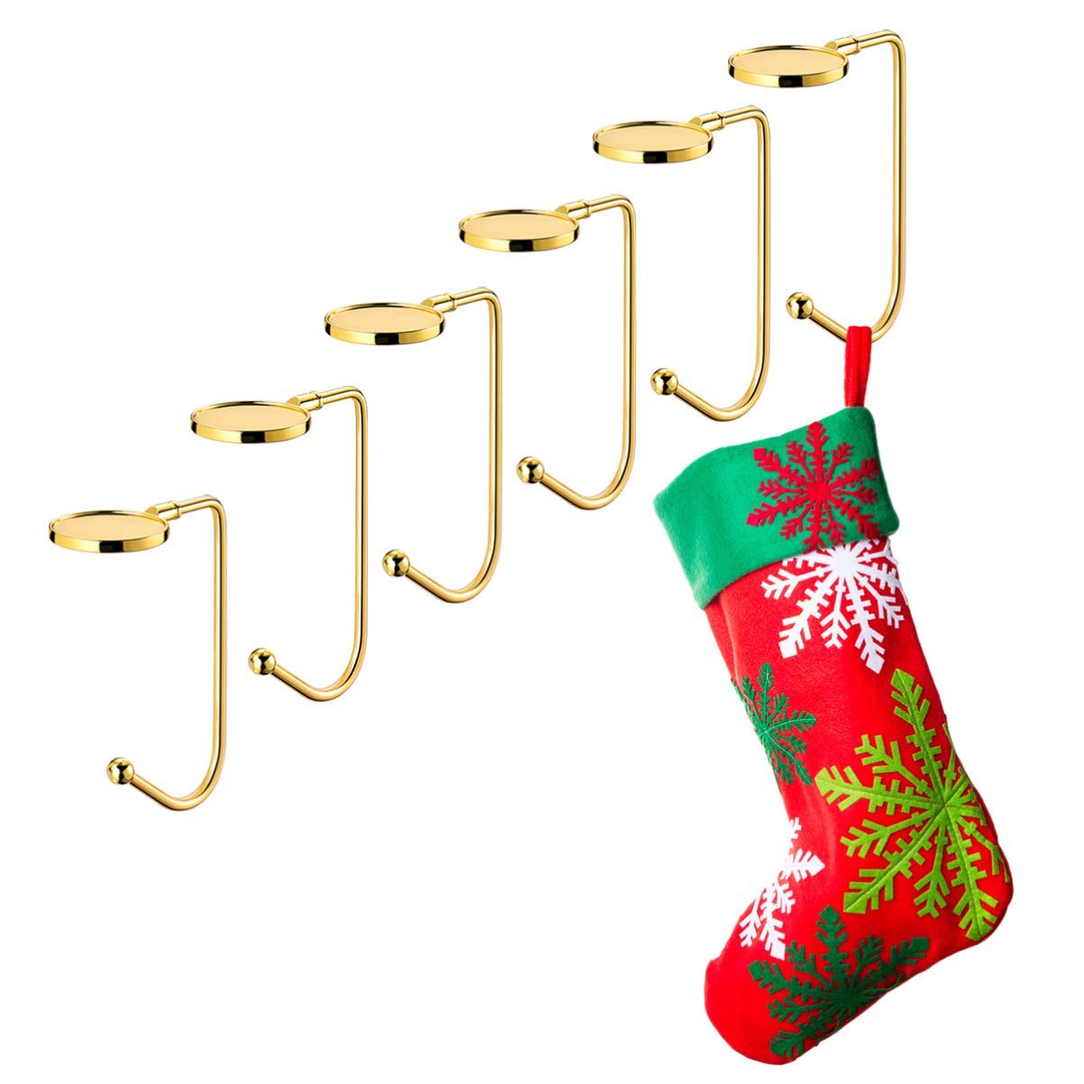 6Pcs Golden Christmas Stocking Holders for Mantel - Non-Slip Fireplace Hanger Hooks with Safety Grip, Metal Hangers for Holiday Decorations, Xmas Tree Ornaments & Party Decor - Perfect for Fireplace Mantel, Christmas Tree, and Festive Home Decoration