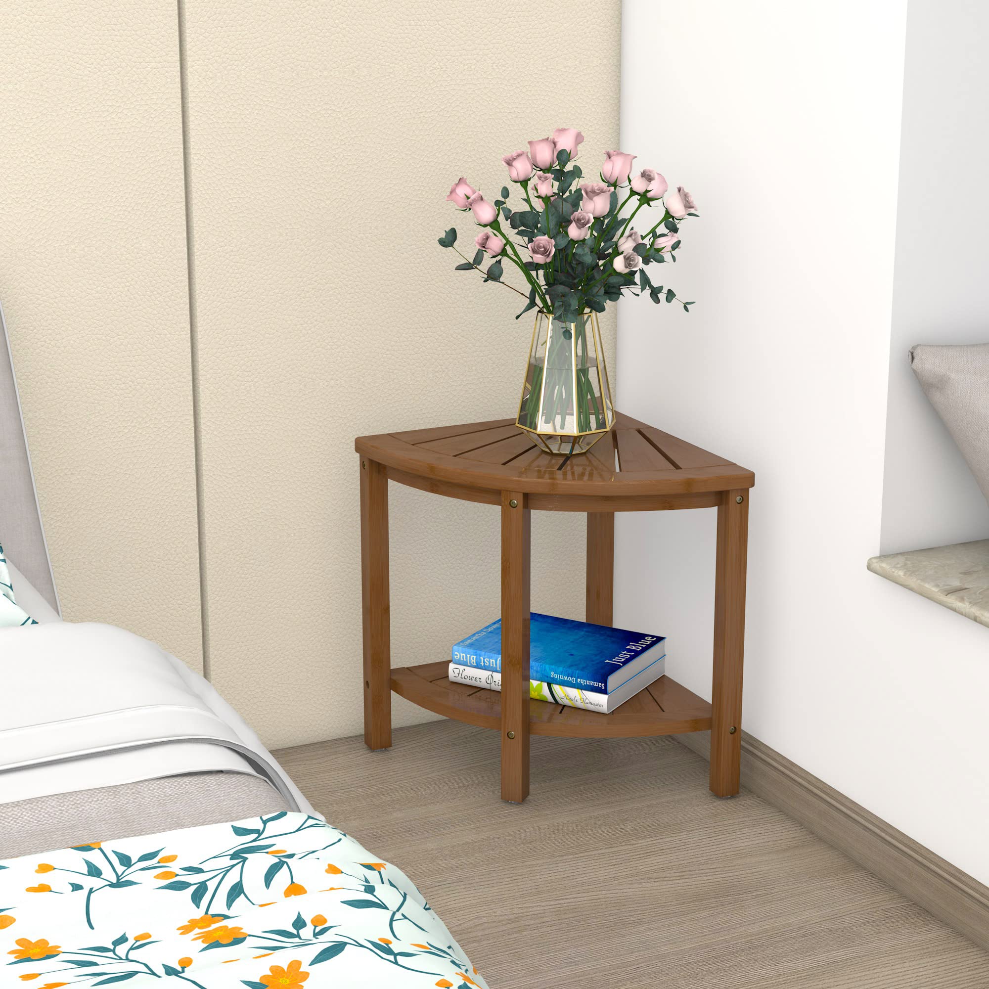 Premium Bamboo Shower Stool with Storage Shelf - Waterproof Bathroom Bench for Shaving Legs, Spa Relaxation & Shower Seating - Ideal for Elderly, Disabled & Small Bathroom Spaces