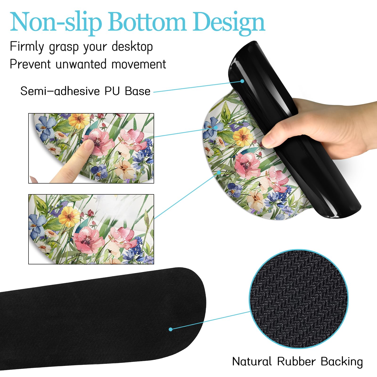 **Ergonomic Mouse Pad with Wrist Rest - Large Flower Design Desk Mat for Office & Gaming - Cute Keyboard Mat & Cup Coaster Set - Perfect for Comfortable Work & PC Gaming Setup**