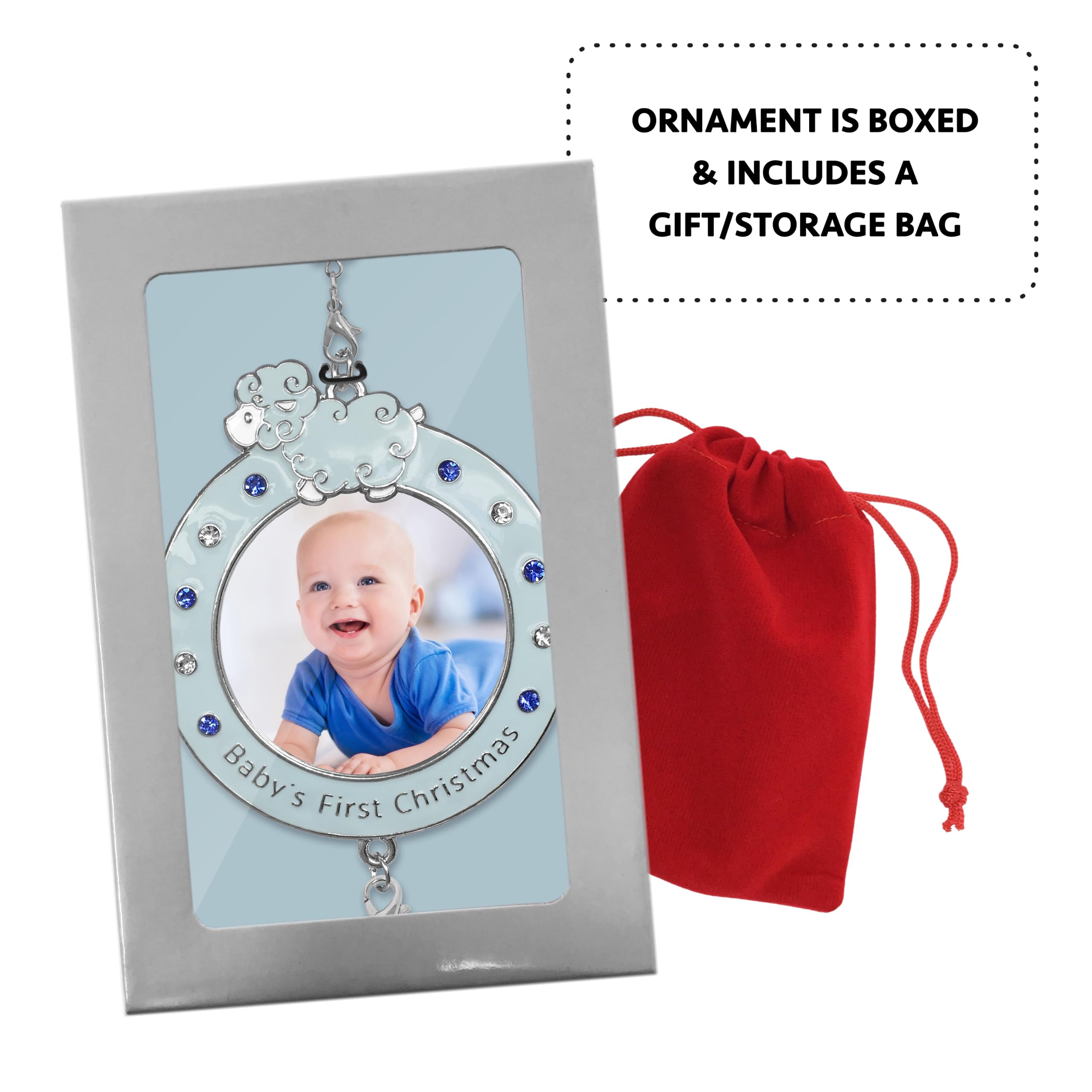 BANBERRY DESIGNS 2024 Baby Boy's First Christmas Ornament - Personalized Newborn Son Keepsake - 1st Christmas Gift with Storage Bag - Perfect for Baby Showers, Christmas Trees & Memory Boxes