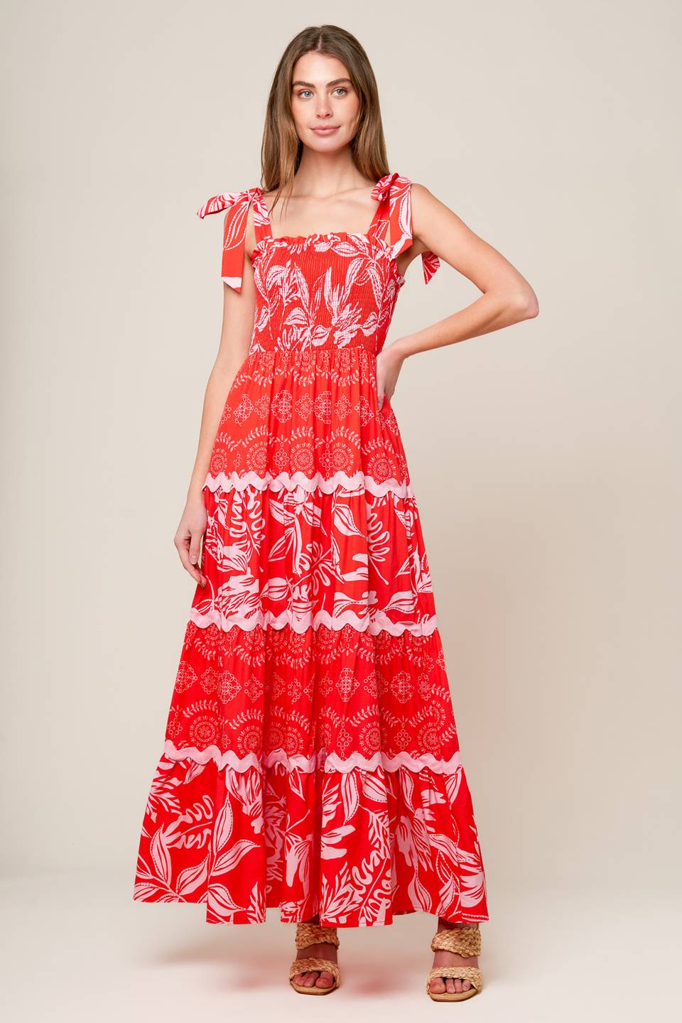 Stylish Red & Pink Maxi Dress for Women - BRIGHTER DAYS Flowy Summer Dress for Beach, Party & Casual Wear