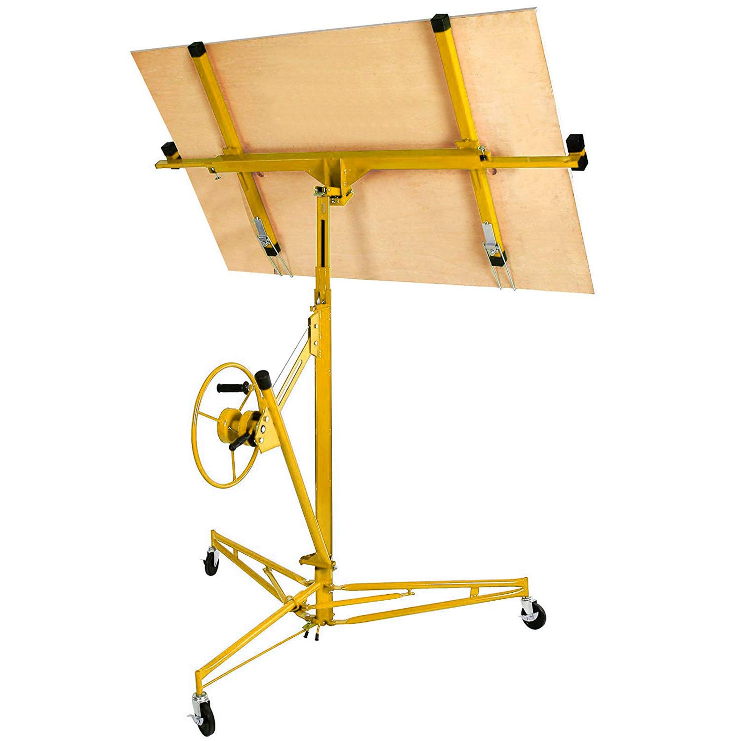 11FT Drywall Lift Panel Hoist - Heavy Duty Construction Tool with Tripod Base & Rolling Casters (Yellow) - Perfect for Ceiling Installation, Home Renovation, and DIY Projects