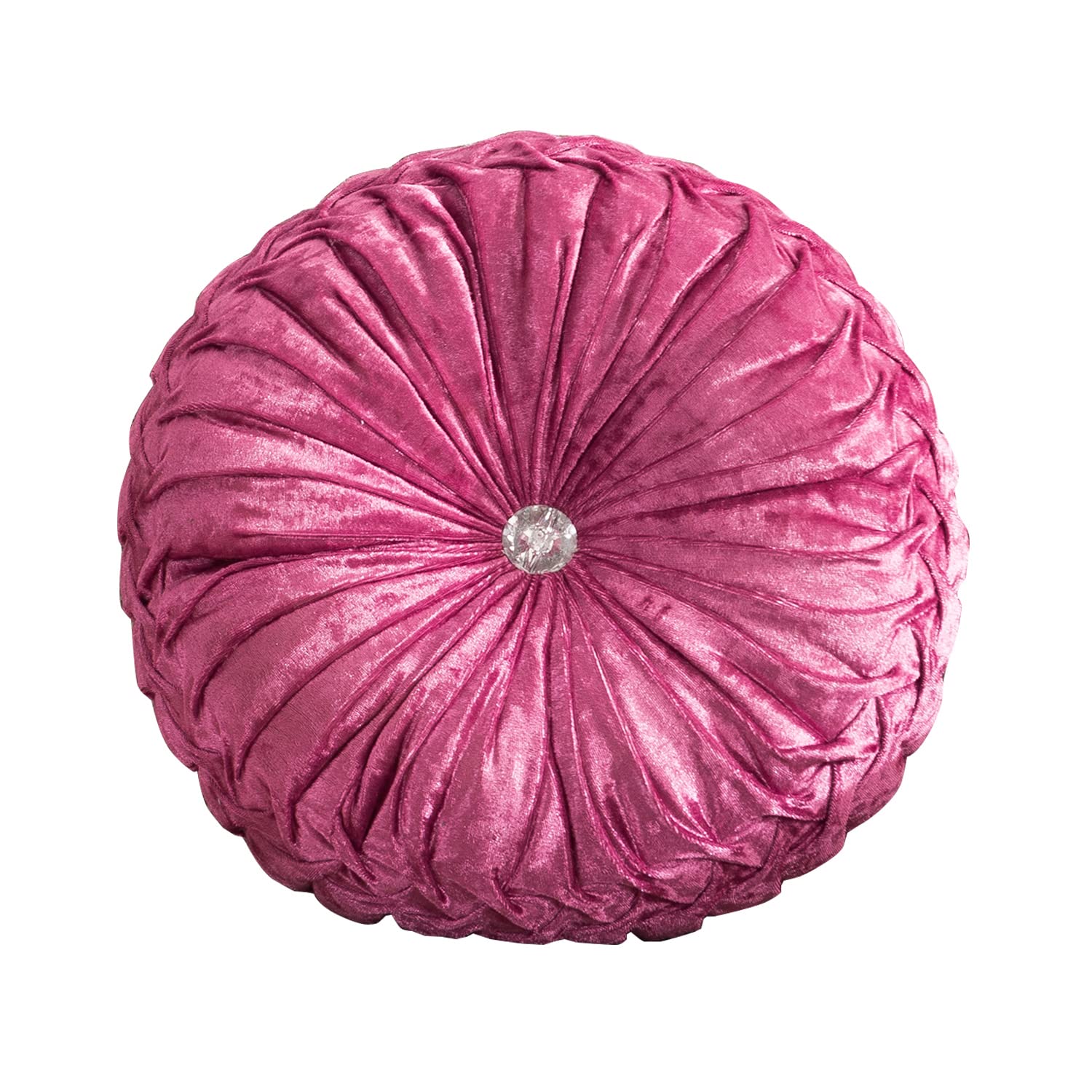 Luxury Velvet Round Throw Pillow - 13.8'' Rose Red Decorative Cushion for Sofa, Bed & Car - Elegant Pleated Pumpkin Design for Home Decor | Perfect for Living Room, Nursery & Office