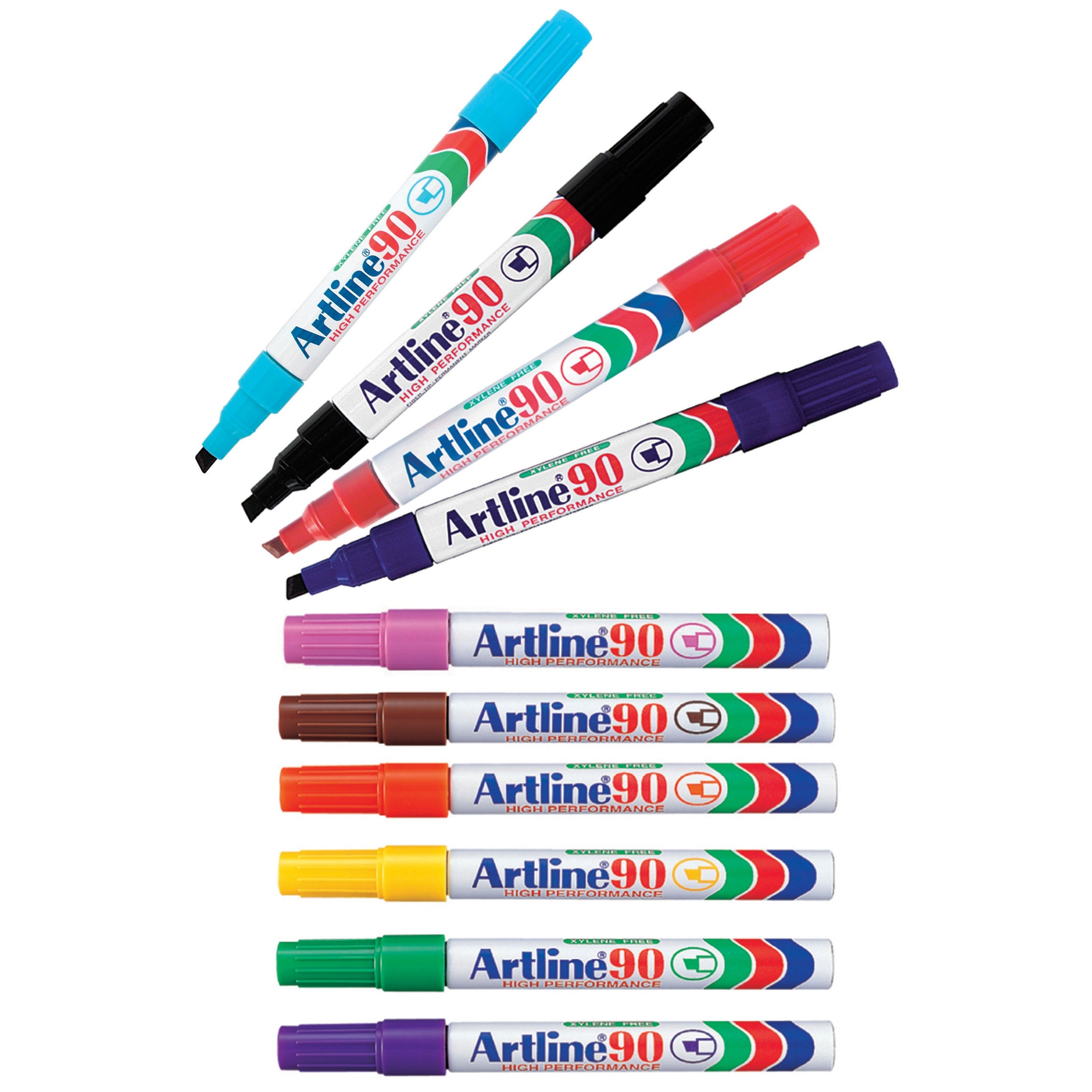 Artline 90 Permanent Marker Set - 12 Pack with 5mm Chisel Tip, Assorted Colors - Ideal for Office, School, Crafting & DIY Projects