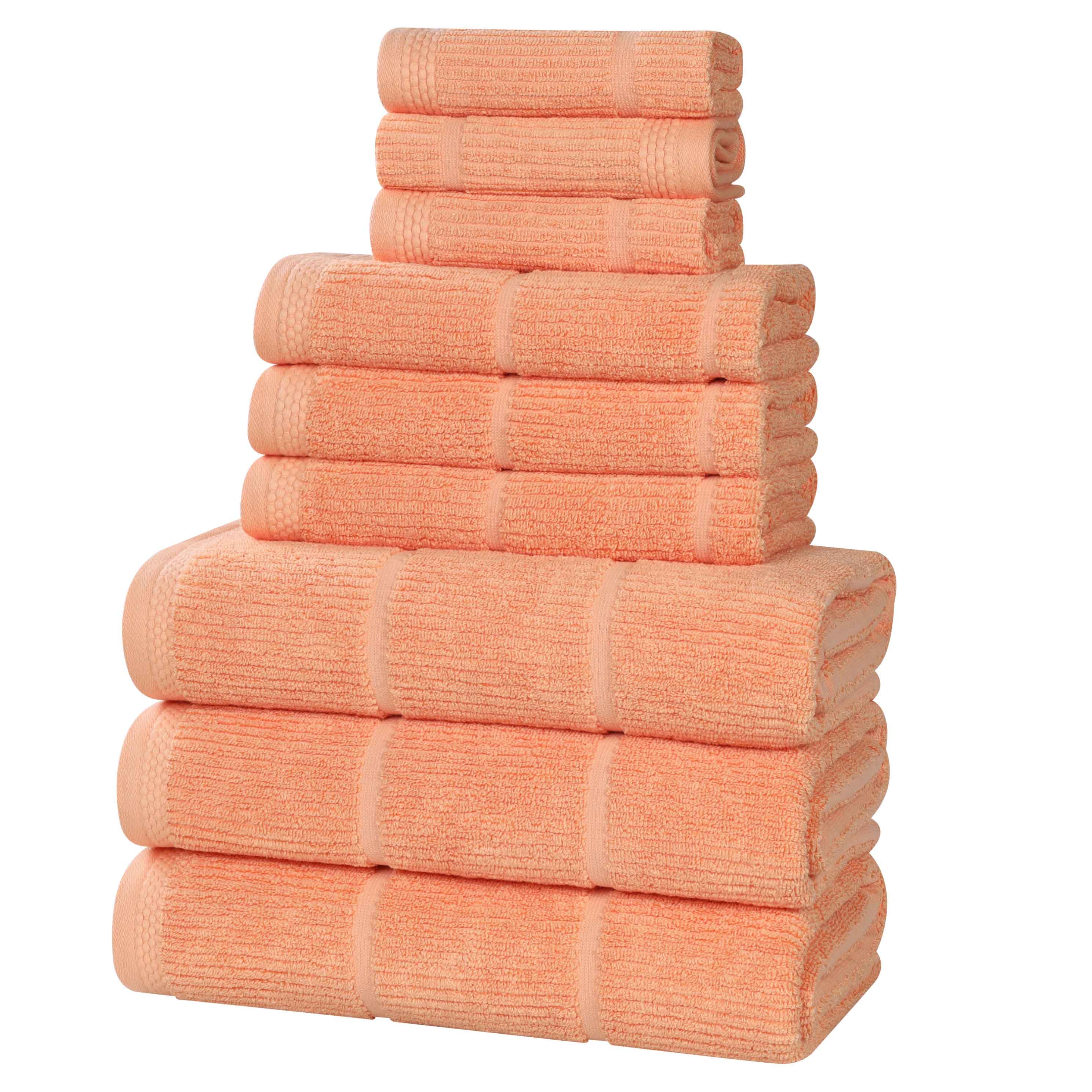 Milo Smart Twist Cotton Solid Ribbed Design 9 Piece Towel Set - Ultra Soft & Absorbent Bath Towels for Spa, Gym & Luxury Home Use
