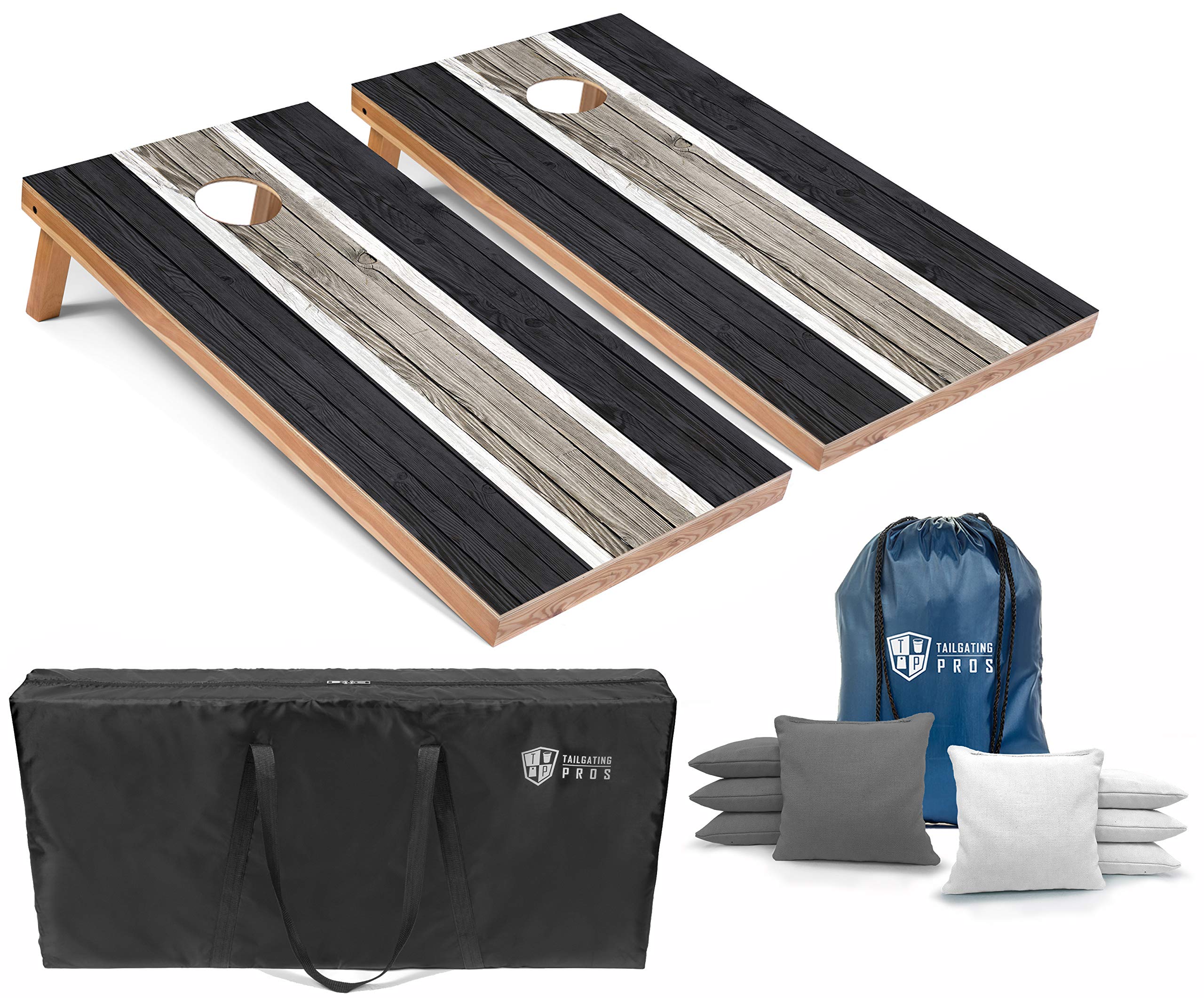 Premium LED Cornhole Board Set - 4'x2' Regulation Size with Striped Design, Lightweight & Portable - Includes 8 Bean Bags, LED Ring Lights, and Carrying Cases for Outdoor Tailgating, Backyard Parties, and Camping Fun