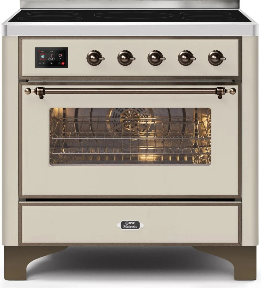 ILVE Majestic II 36 Inch Electric Range with Antique White Bronze Trim - UMI09NS3AWB | Professional Kitchen Appliance for Home Chefs & Baking Enthusiasts
