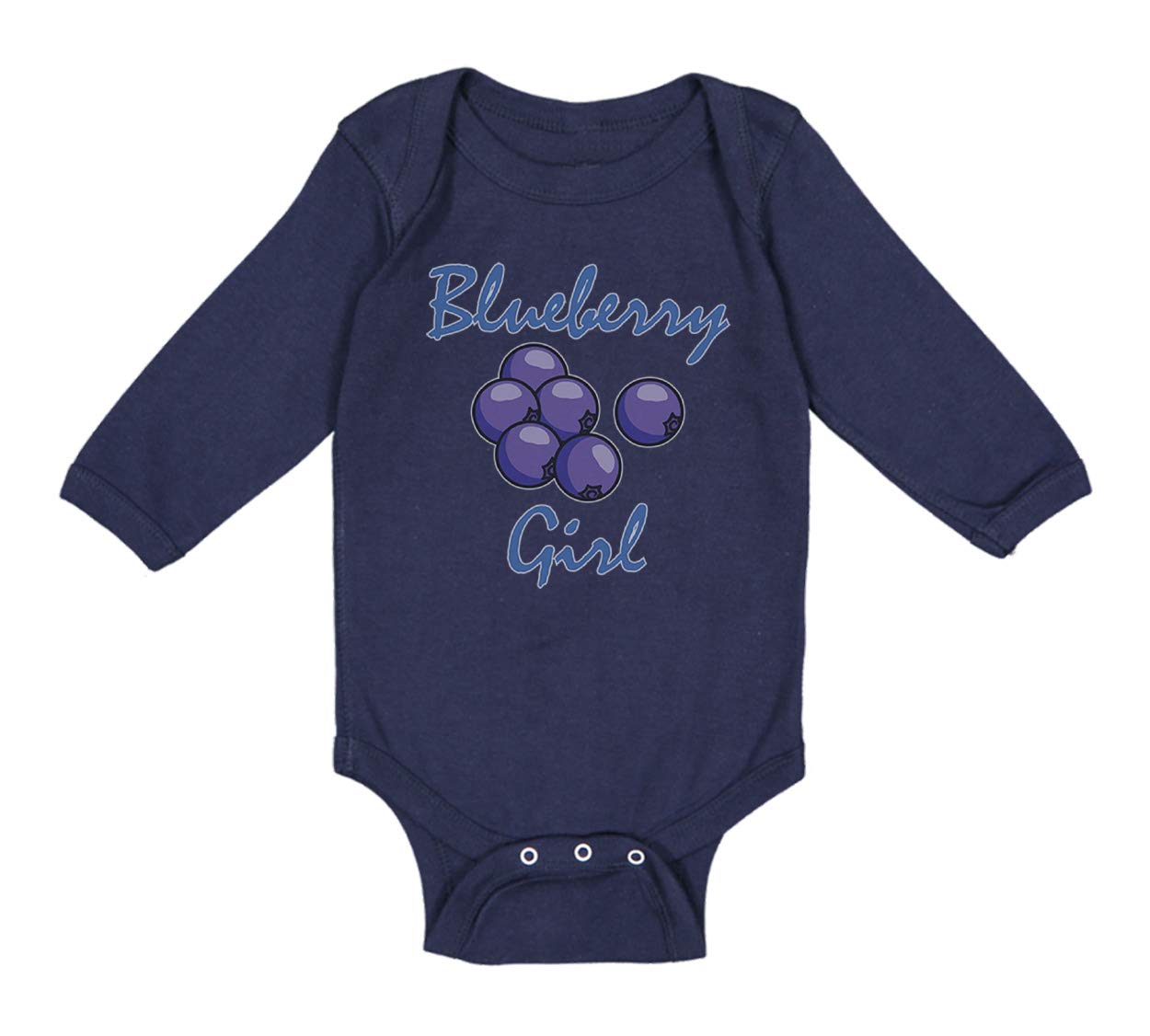 Baby Long Sleeve Bodysuit - 100% Cotton Blueberry Print Romper for Boys & Girls (12 Months, Navy Blue) - Soft Infant Onesie for Playtime, Daycare & Family Outings