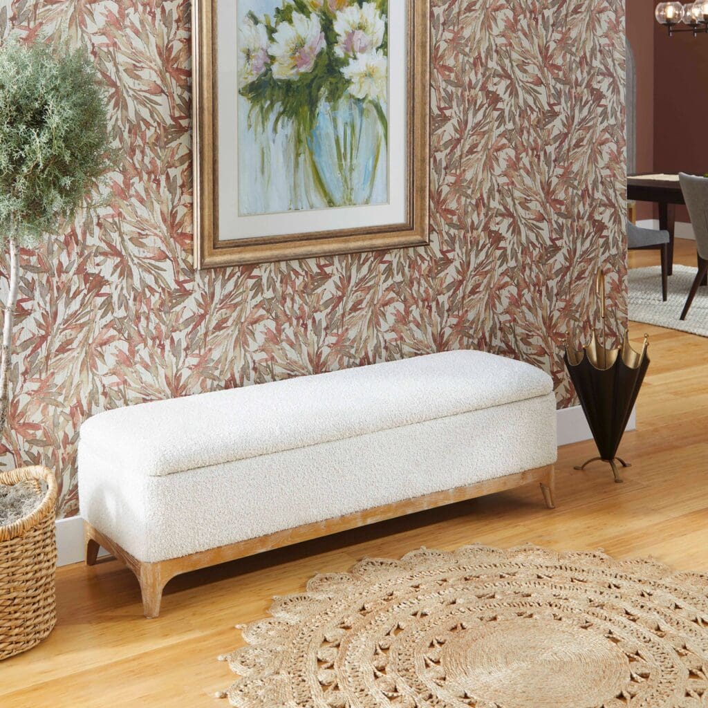 Cyan Design 11380 Diascia Bench - White & Cream Indoor/Outdoor Garden Seating for Patio, Porch, or Entryway