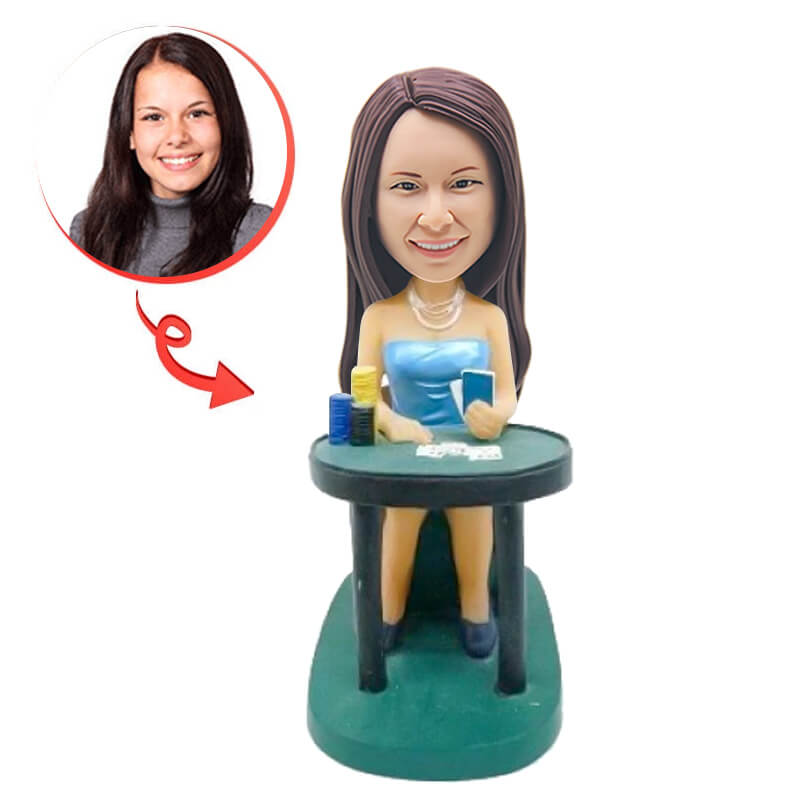 Custom Lady Poker Player Bobblehead - Personalized Poker Gift for Women - Fun Casino Party Decor & Collectible for Poker Lovers - Perfect for Game Nights, Gag Gifts & Office Desk Decor