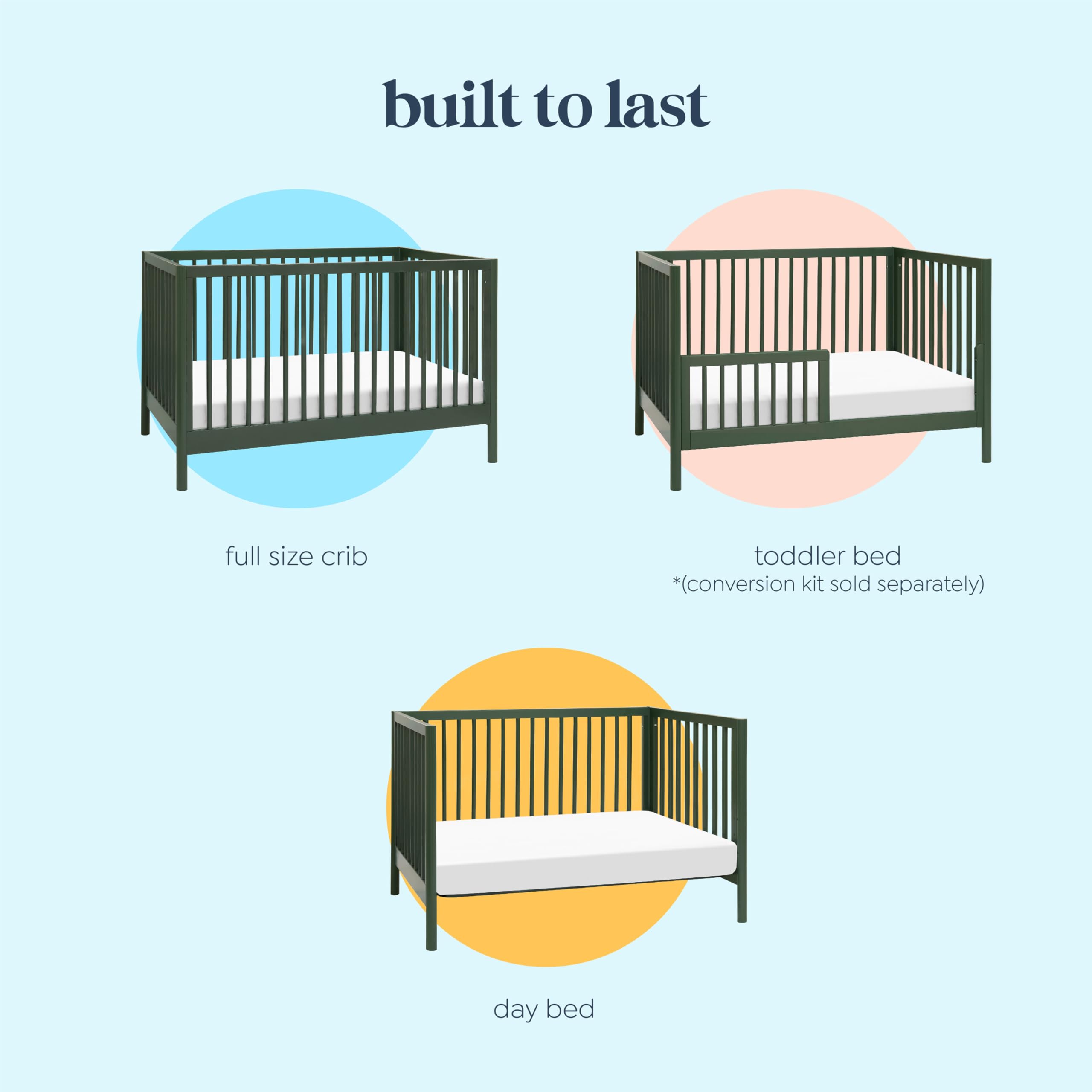 DaVinci Birdie 3-in-1 Convertible Baby Crib to Toddler Bed & Daybed - GREENGUARD Gold Certified, 4 Adjustable Mattress Heights, Durable & Easy Assembly - Forest Green | Nursery, Bedroom & Guest Room Use