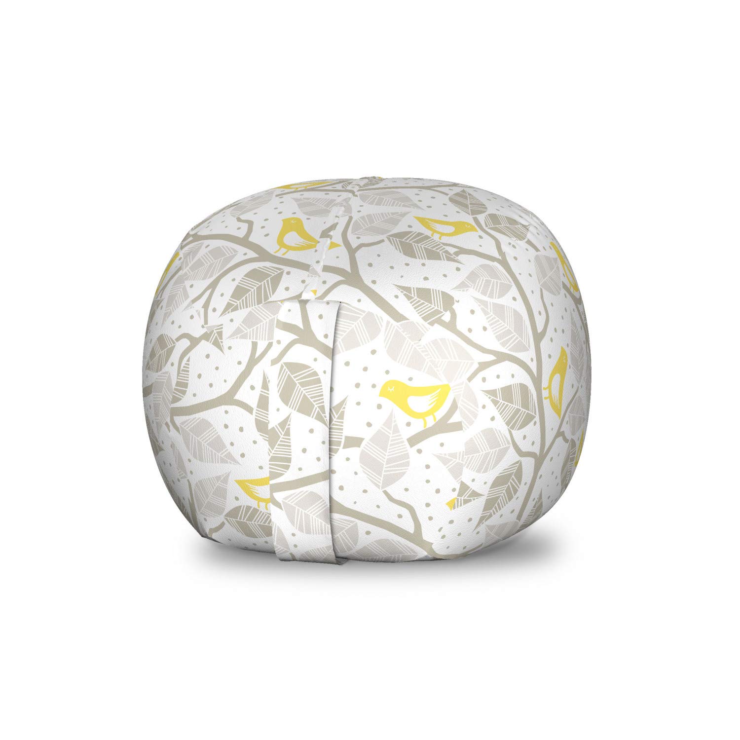 Ambesonne Birds Toy Storage Bag Chair - Small Size, Pale Grey Mustard - Washable Stuffed Animal Organizer with Linear Lobed Leaves Design - Perfect for Kids' Room, Nursery, or Playroom Organization
