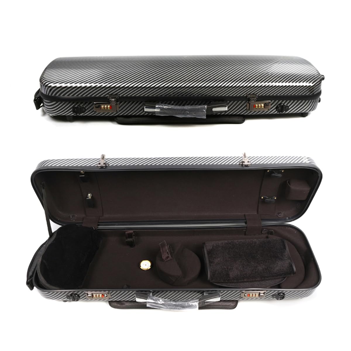 Premium 4/4 Full Size Carbon Fiber Oblong Violin Case - Hard Shell Rectangle Design with Soft Padding, Back Straps & Music Sheet Bag (Black with Code Lock) - Perfect for Professional Musicians, Travel & Storage Protection