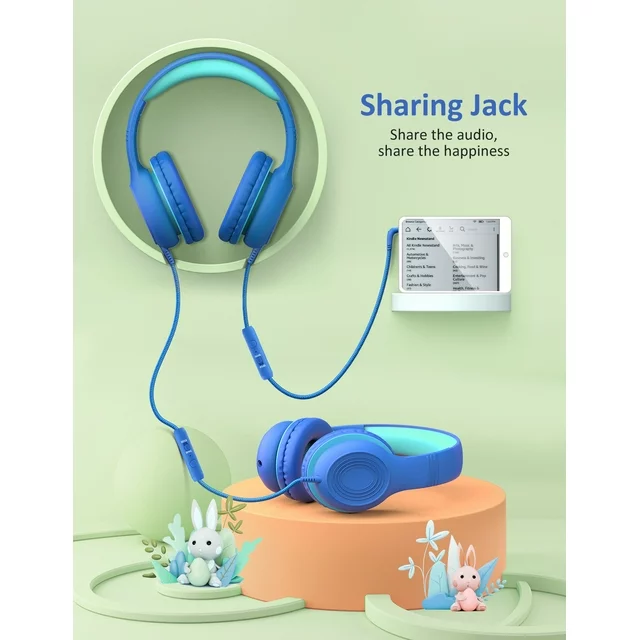 **Kids Headphones with Microphone - Foldable Wired Headphones for School, Home & Travel, Safe Volume & Sound Sharing - Perfect for Online Classes, Gaming & Entertainment**