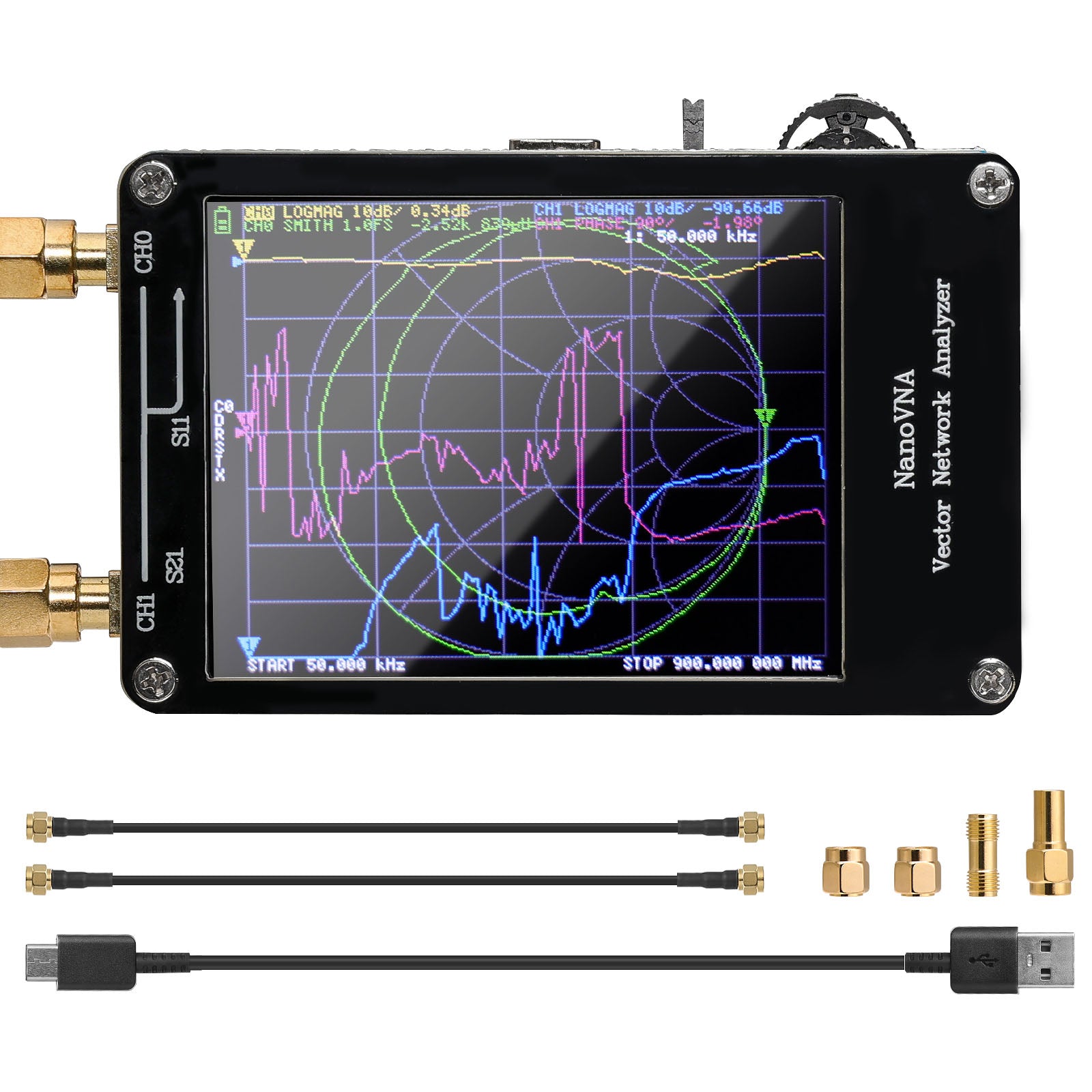 NanoVNA-H Vector Network Analyzer 10kHz-1.5GHz | Upgraded V3.6 Version | 650mAh Rechargeable Battery | USB-C Fast Charging | PC Software Support | for RF Antenna Testing, Ham Radio, Electronics DIY Projects