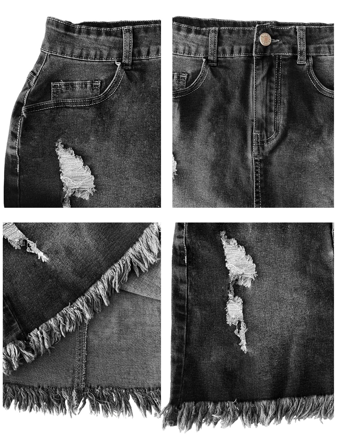 Women's High Waist Stretchy Denim Mini Skirt - Bodycon Washed Frayed Jean Skirt with Pockets | Casual Outfit for Club, Date Night & Streetwear Fashion