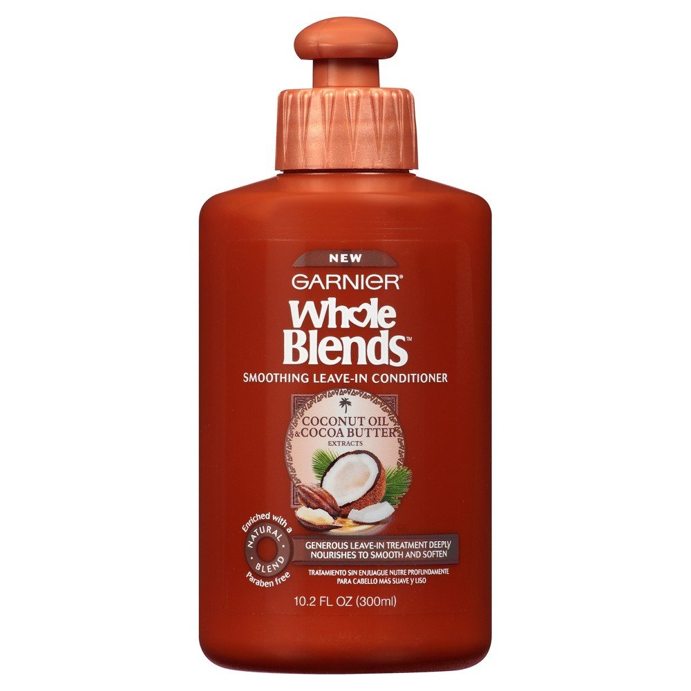 Garnier Whole Blends Smoothing Leave-in Conditioner with Coconut Oil & Cocoa Butter - 10.2 Fl Oz (1 Count) - Hydrating Hair Treatment for Frizz Control & Shine - Perfect for Dry, Damaged Hair at Home or Salon Use