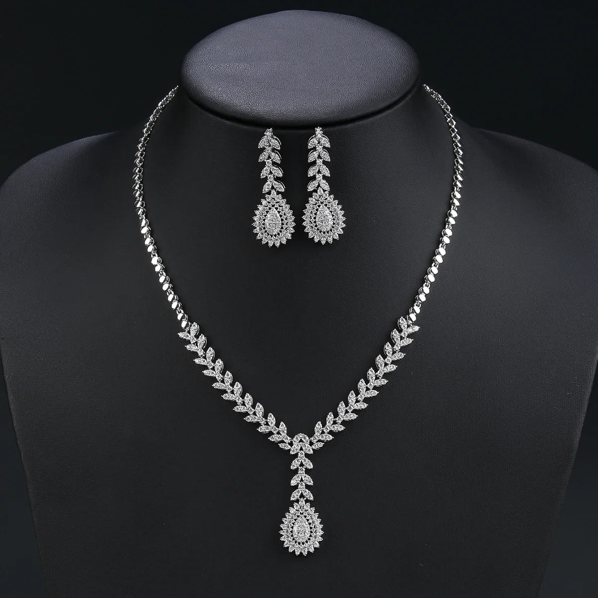 Elegant Cubic Zirconia Necklace and Earrings Set for Women - Wedding, Bridal Jewelry - Sparkling White Zirconia Gift Set CN11228 - Perfect for Bridal Shower, Anniversary and Special Occasions