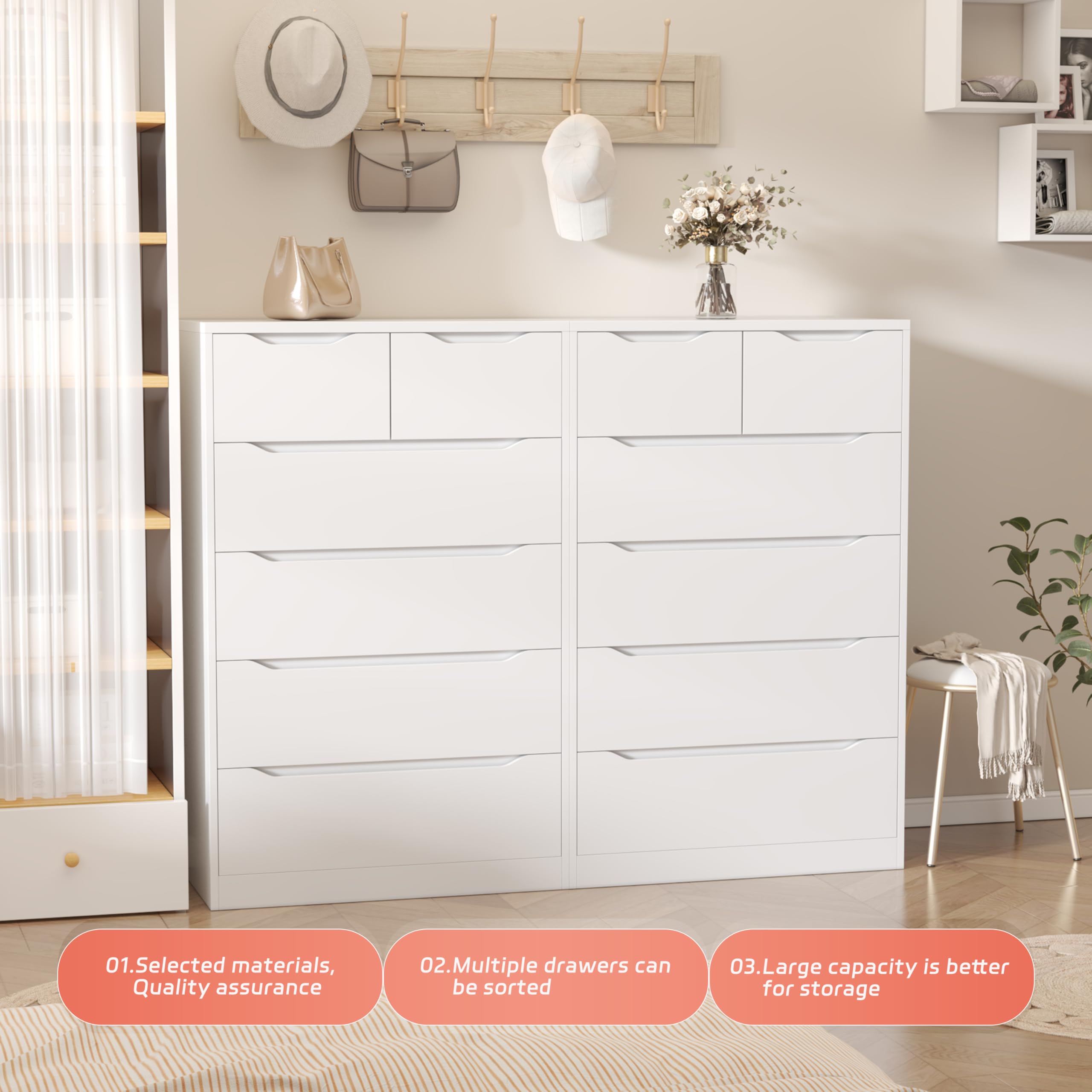 Modern White 6-Drawer Dresser for Bedroom - Tall Chest of Drawers with Large Storage Space - Perfect for Bedroom, Corridor & Living Room - 27.5