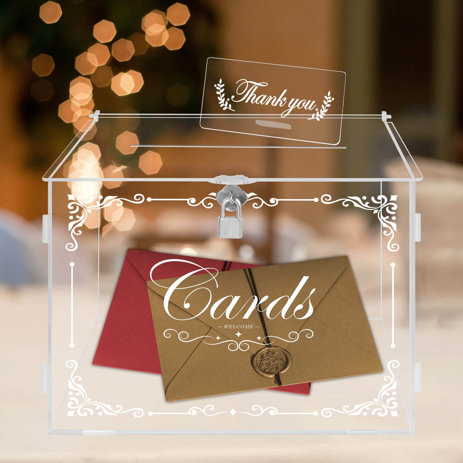 Ywlake Clear Acrylic Wedding Card Box with Lock & Slot - Money Gift Holder for Reception, Anniversary, Birthday Party & Baby Shower - Perfect for Events, Home Decor & Special Occasions